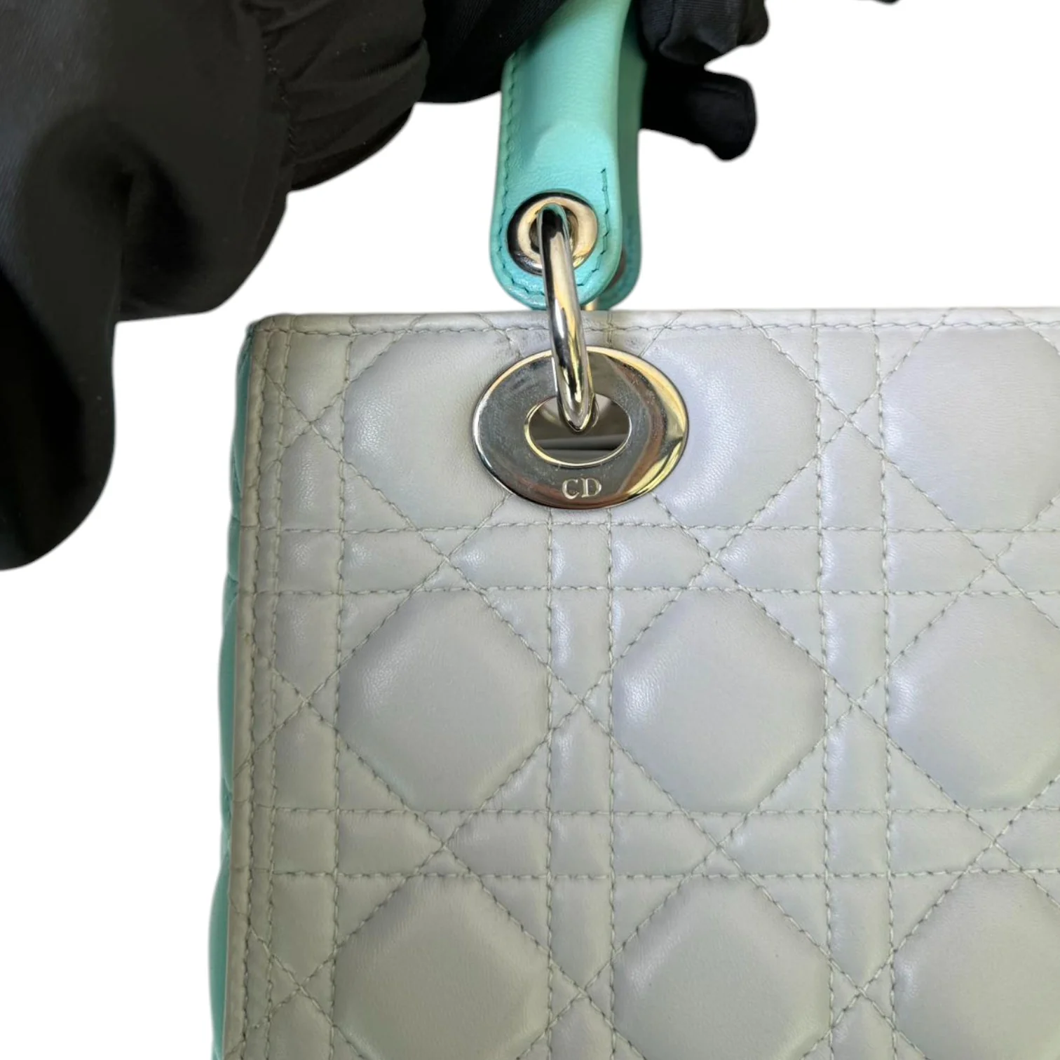 Lady Dior Bi-Color Medium Lambskin Grey Baby Blue SHW - Image 12