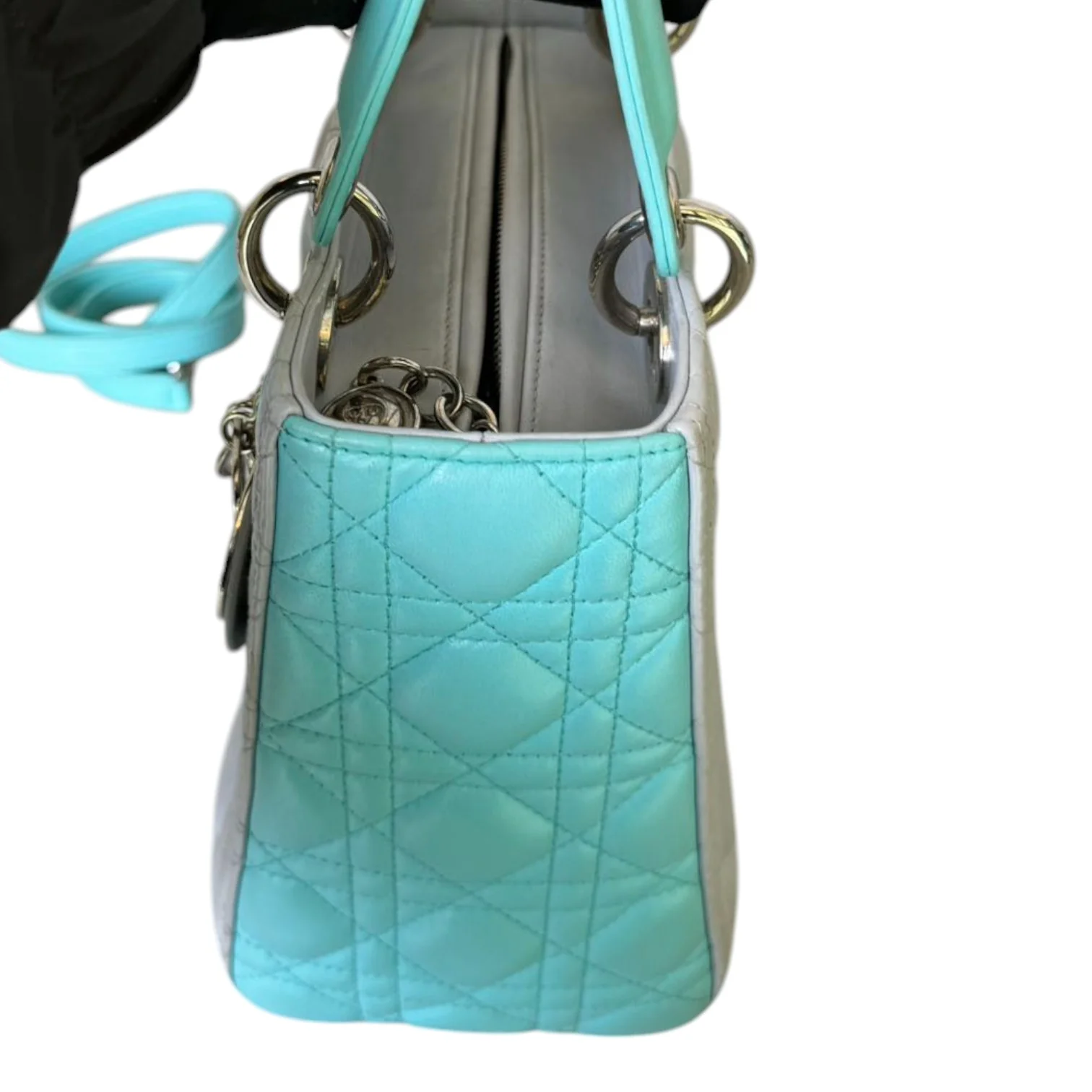 Lady Dior Bi-Color Medium Lambskin Grey Baby Blue SHW - Image 5