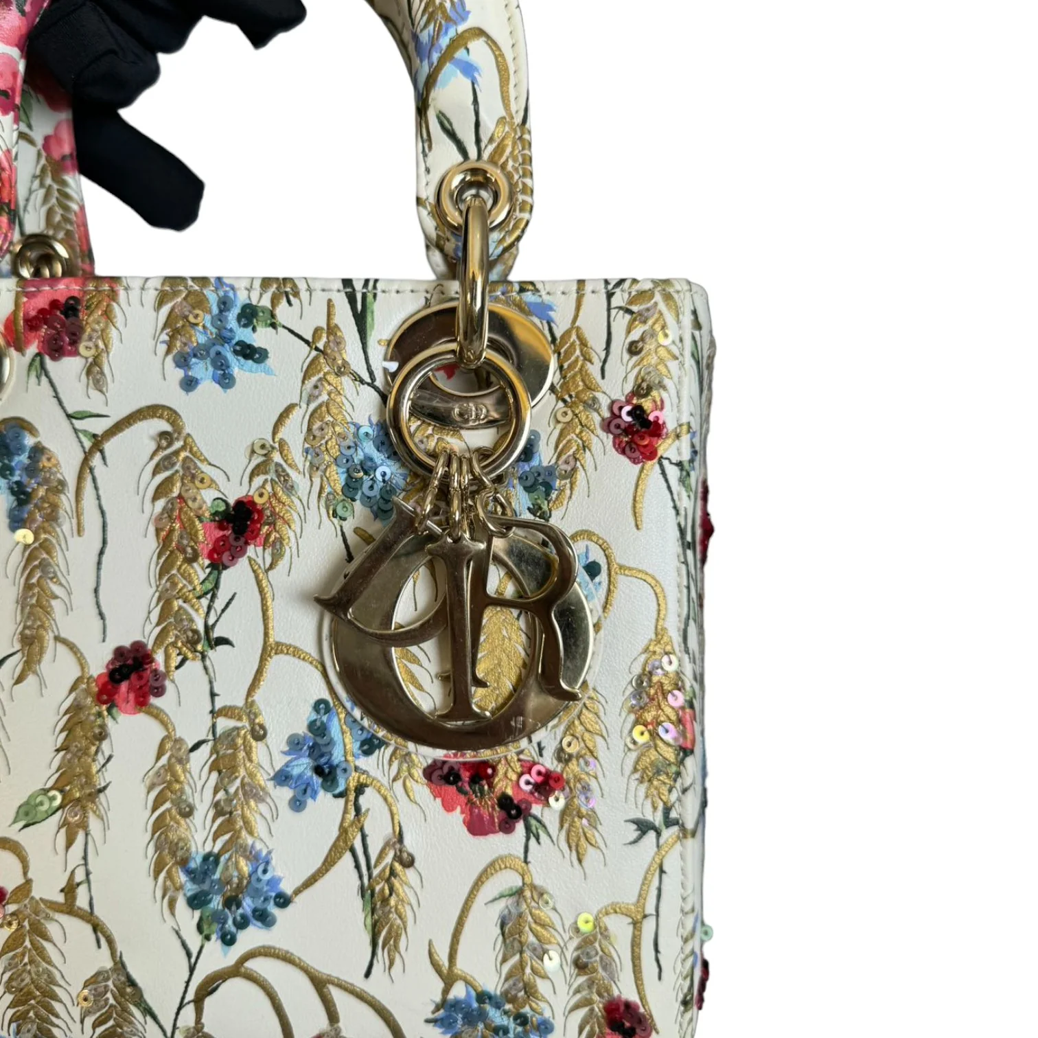 Lady Dior Calfskin Hibiscus Printed Embroidered Multicolor GHW - Image 11