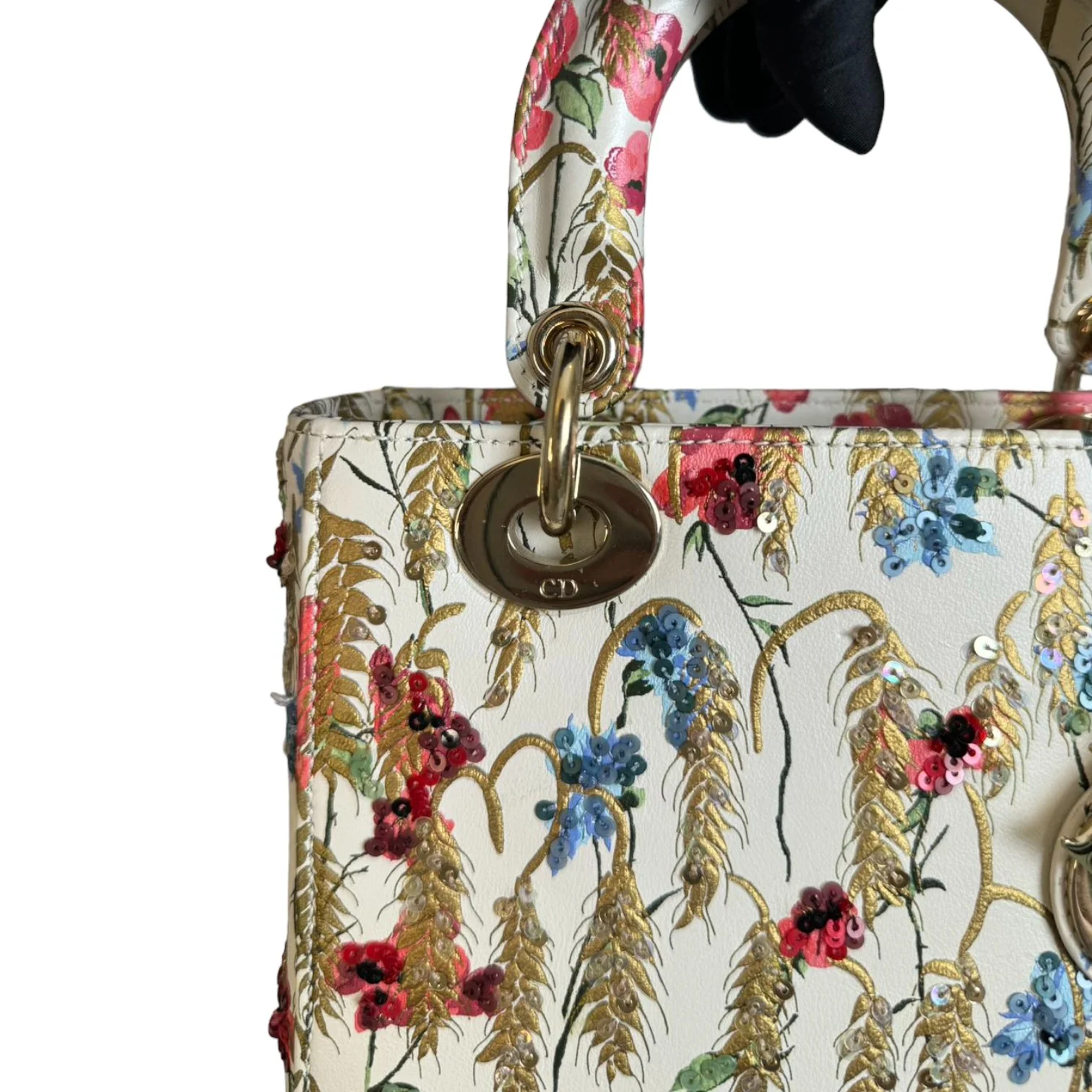 Lady Dior Calfskin Hibiscus Printed Embroidered Multicolor GHW - Image 12