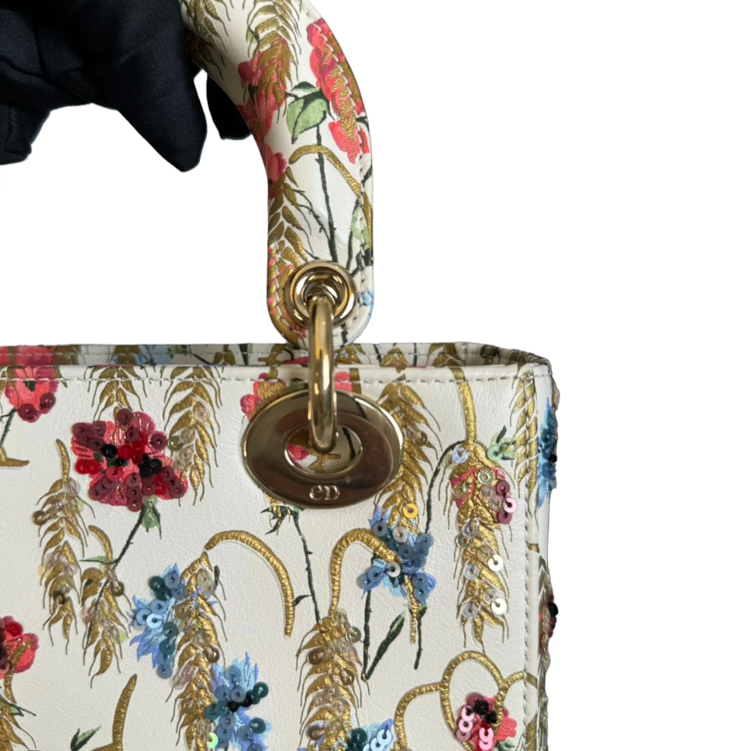 Lady Dior Calfskin Hibiscus Printed Embroidered Multicolor GHW - Image 14