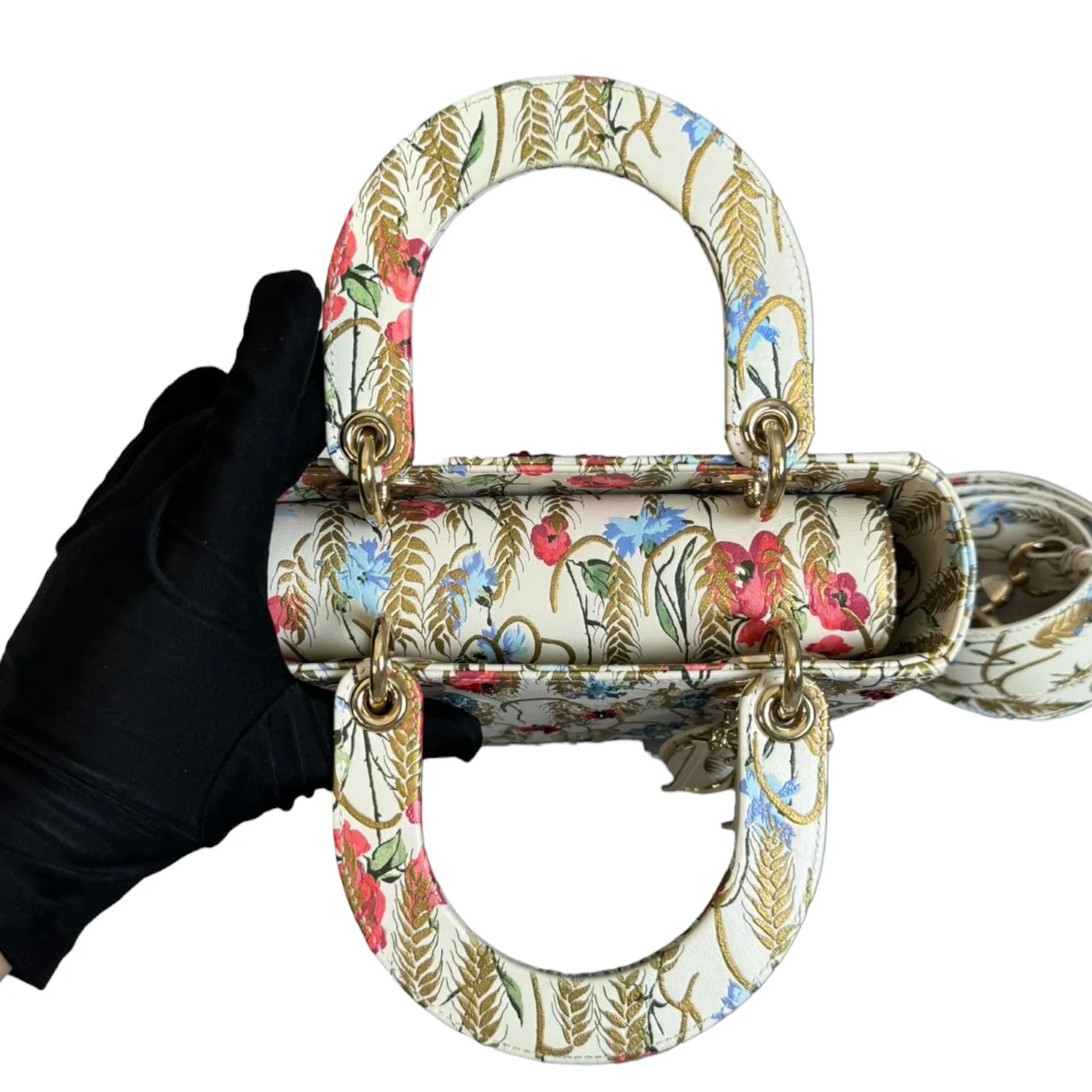 Lady Dior Calfskin Hibiscus Printed Embroidered Multicolor GHW - Image 15