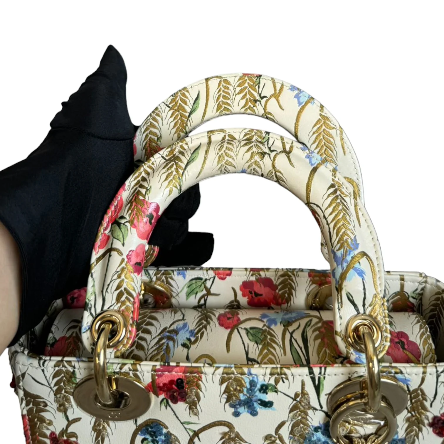Lady Dior Calfskin Hibiscus Printed Embroidered Multicolor GHW - Image 16