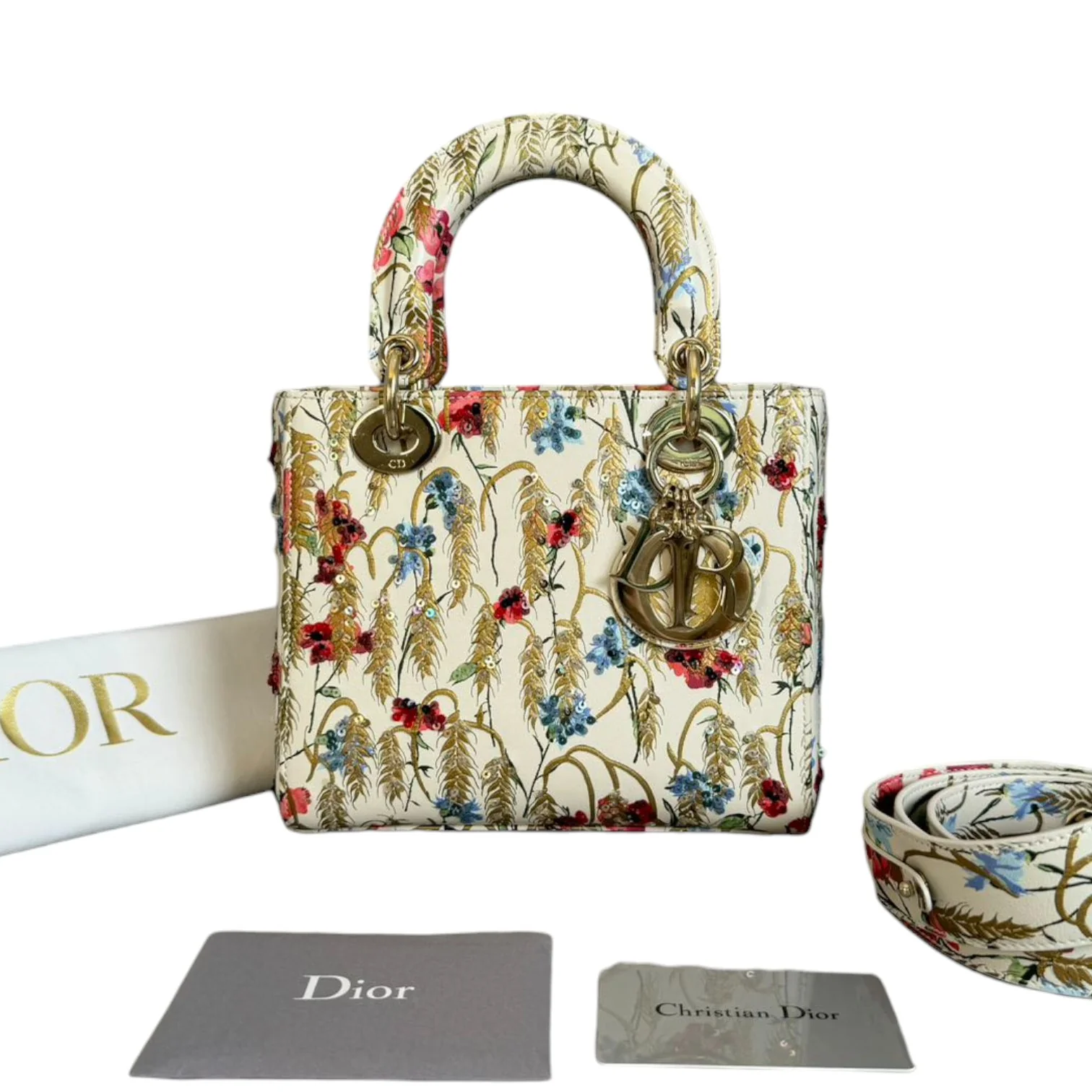 Lady Dior Calfskin Hibiscus Printed Embroidered Multicolor GHW - Image 2