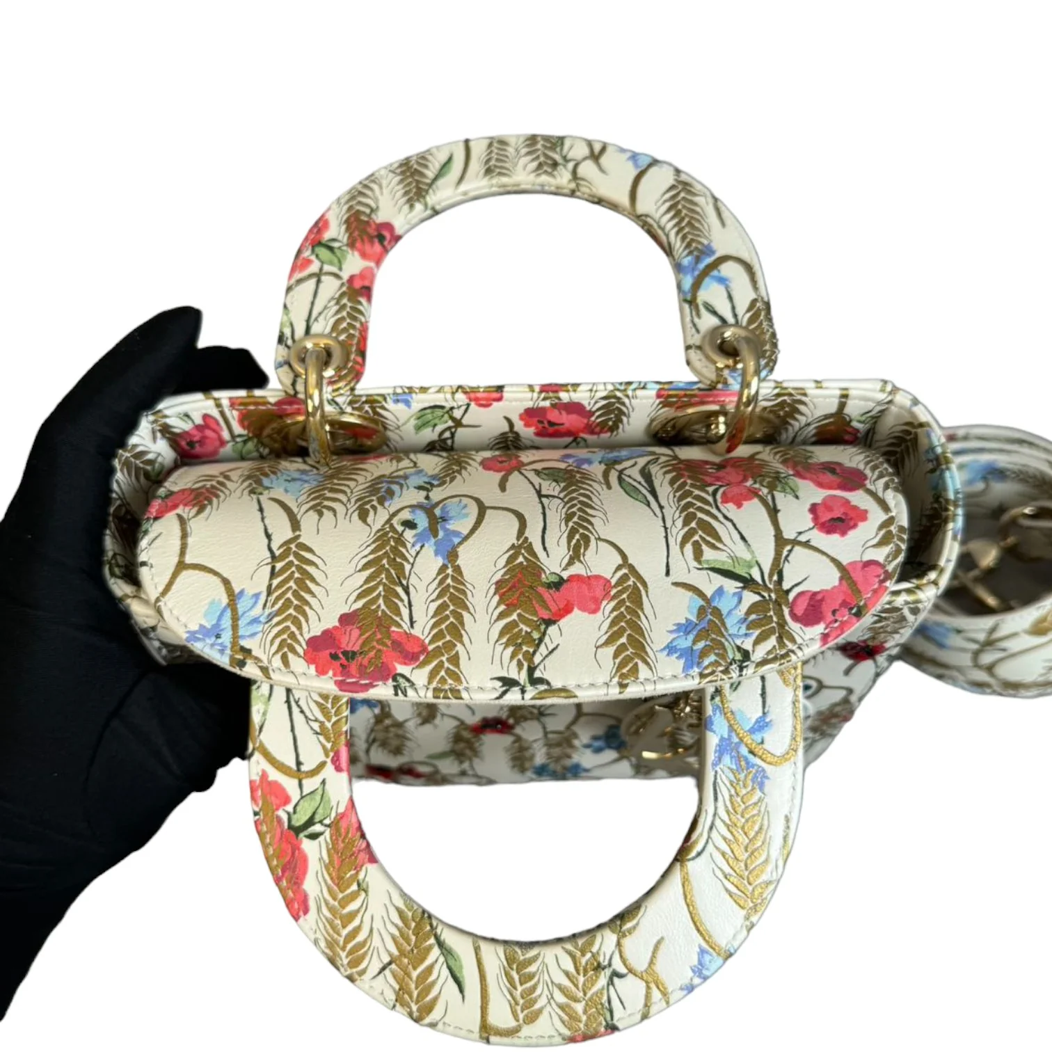 Lady Dior Calfskin Hibiscus Printed Embroidered Multicolor GHW - Image 22