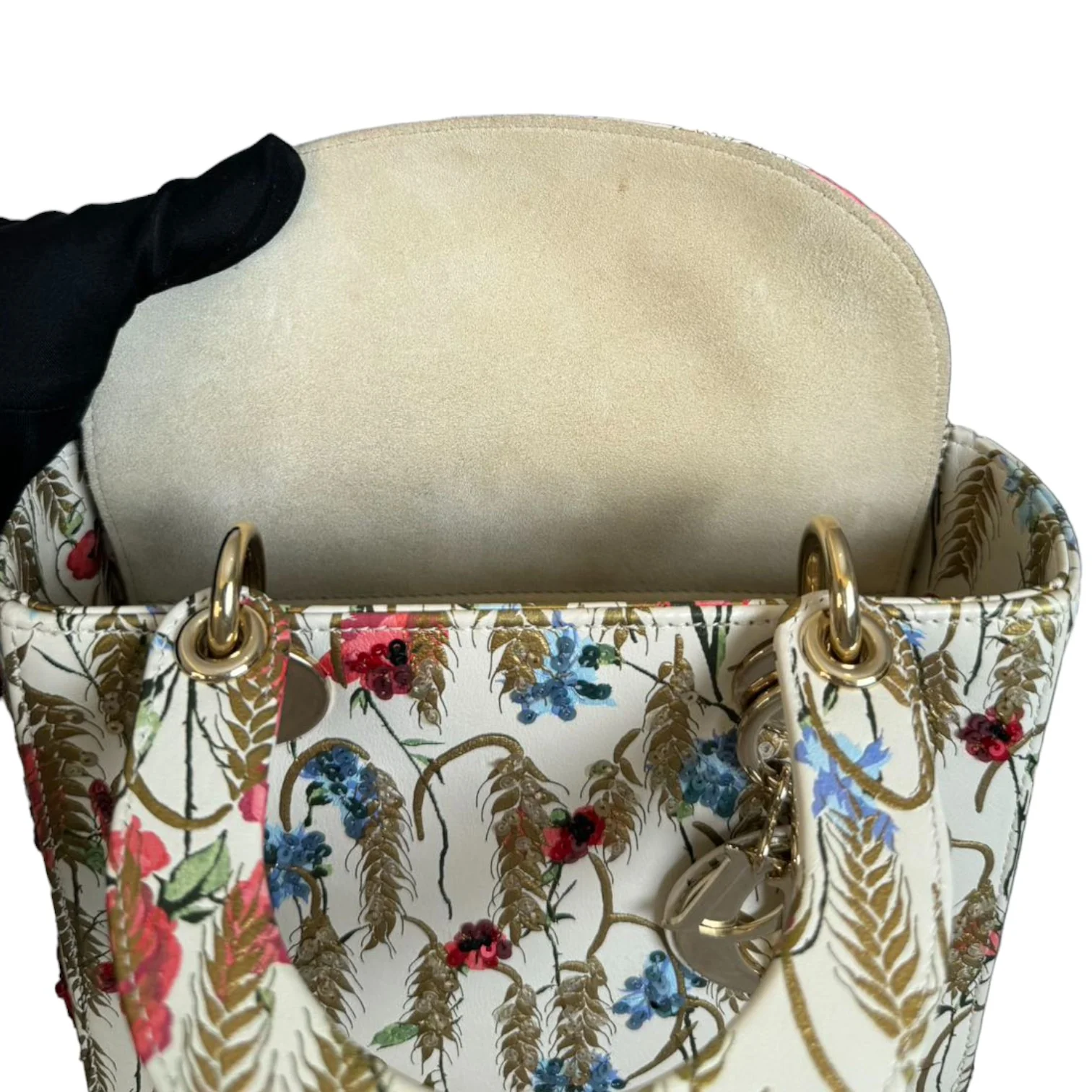Lady Dior Calfskin Hibiscus Printed Embroidered Multicolor GHW - Image 23