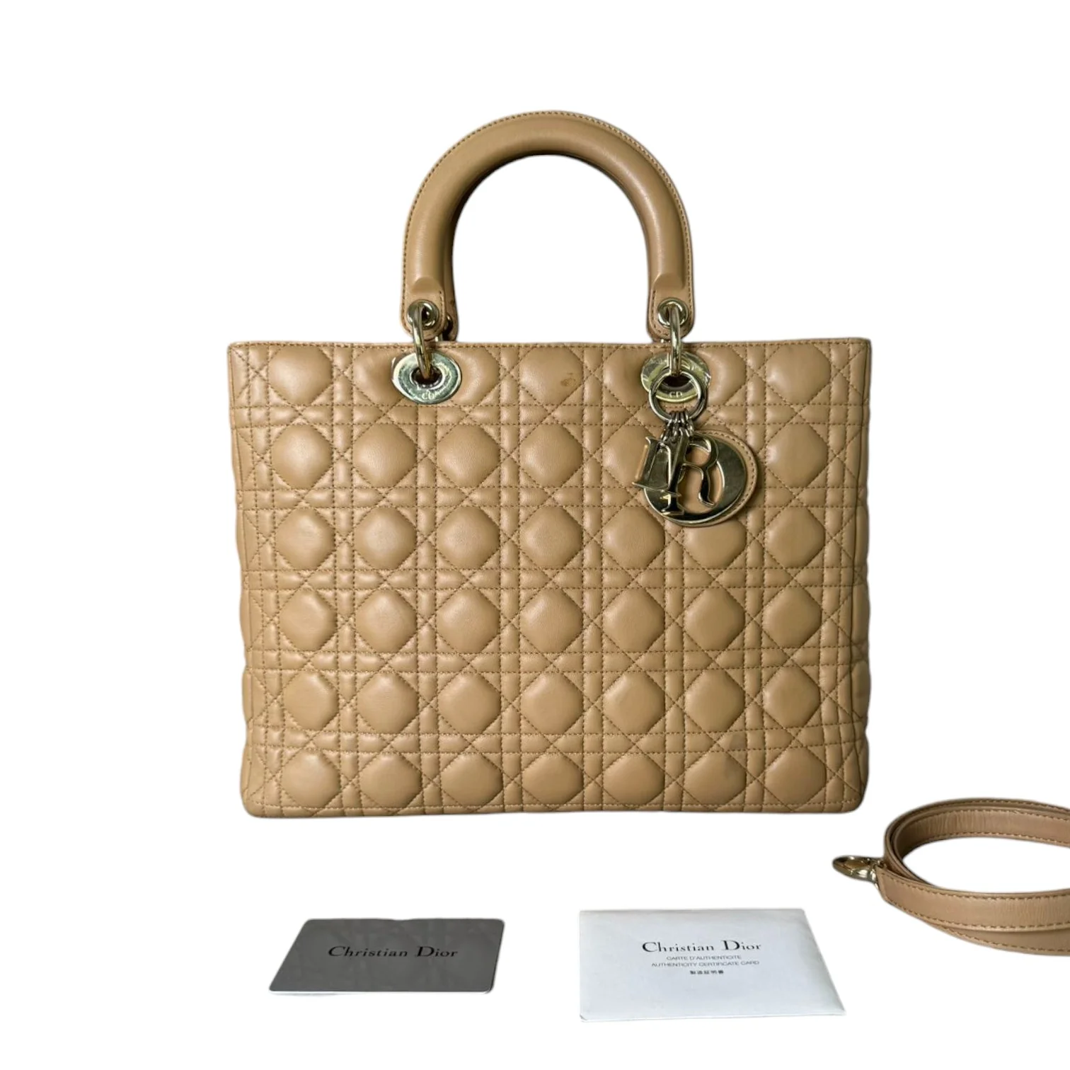 Lady Dior Large Lambskin Cannage Beige GHW - Image 2