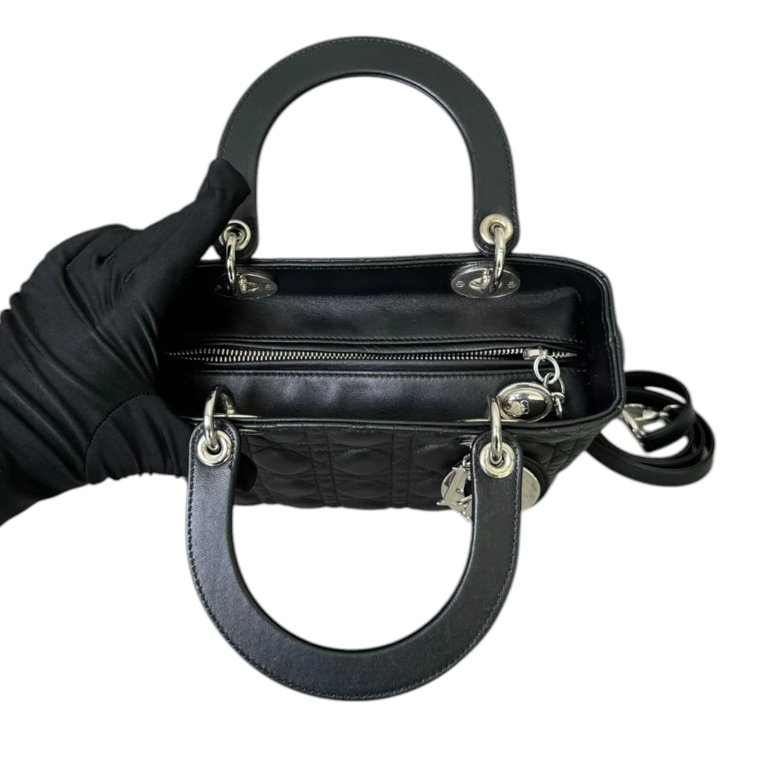 Lady Dior Medium Lambskin Cannage Black SHW - Image 15