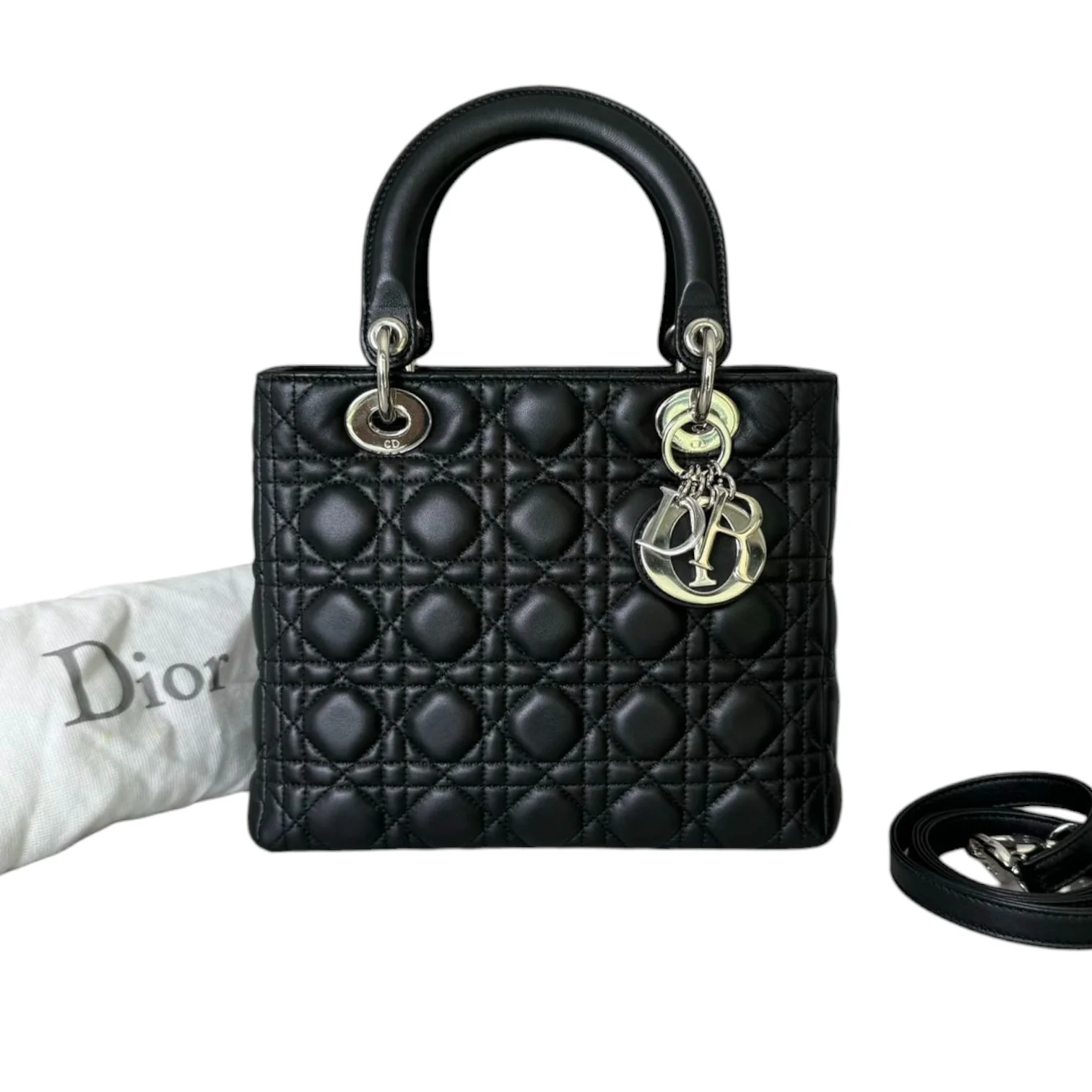 Lady Dior Medium Lambskin Cannage Black SHW - Image 2