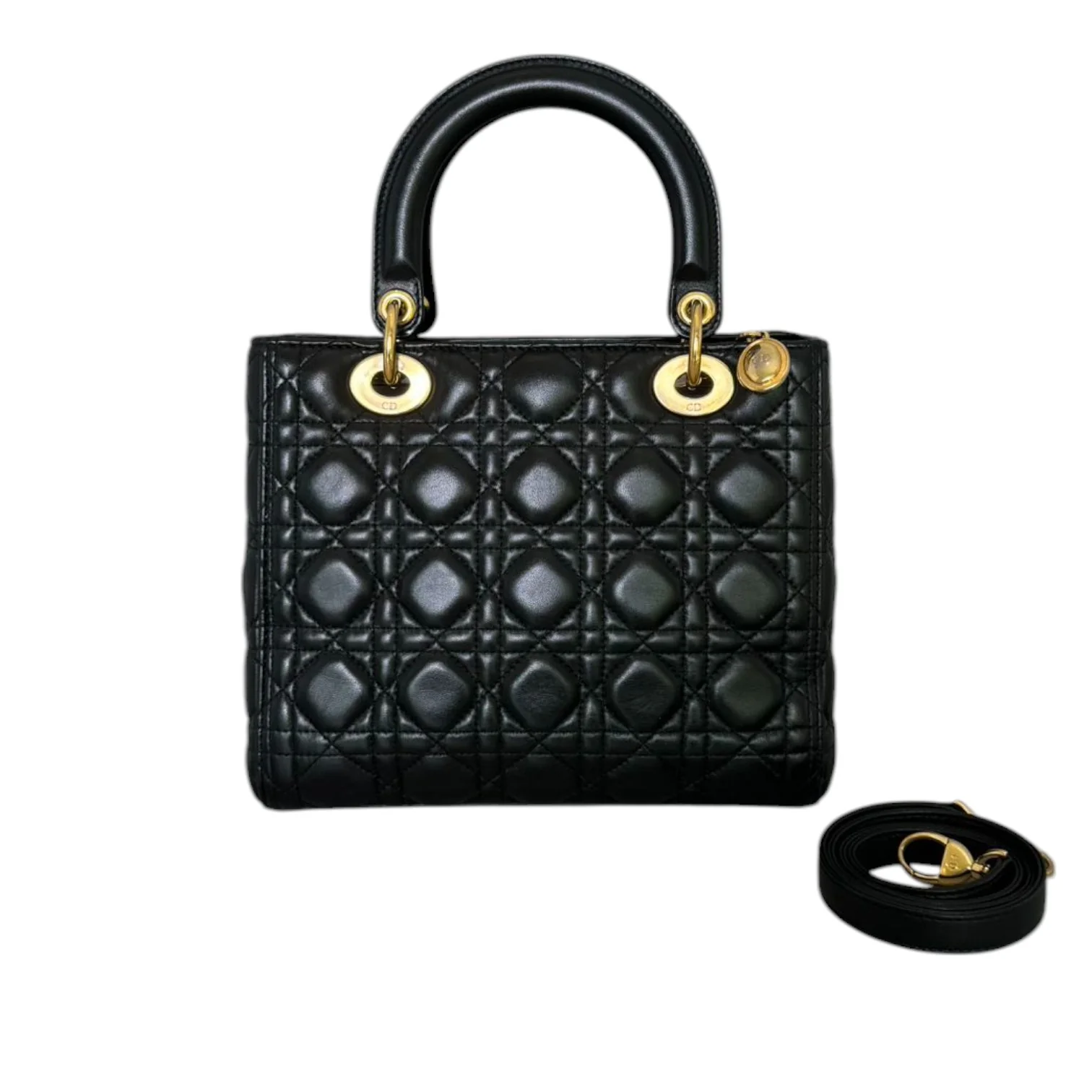 Lady Dior Medium Lambskin Quilted Black GHW - Image 2