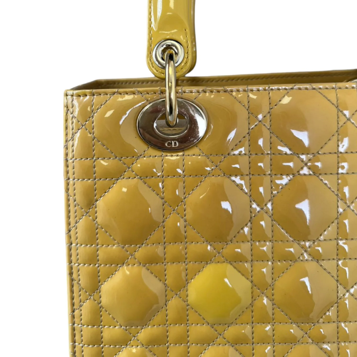 Lady Dior Medium Metallic Patent Yellow GHW - Image 11