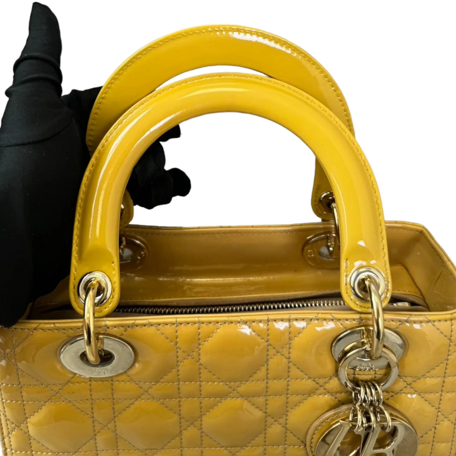 Lady Dior Medium Metallic Patent Yellow GHW - Image 13