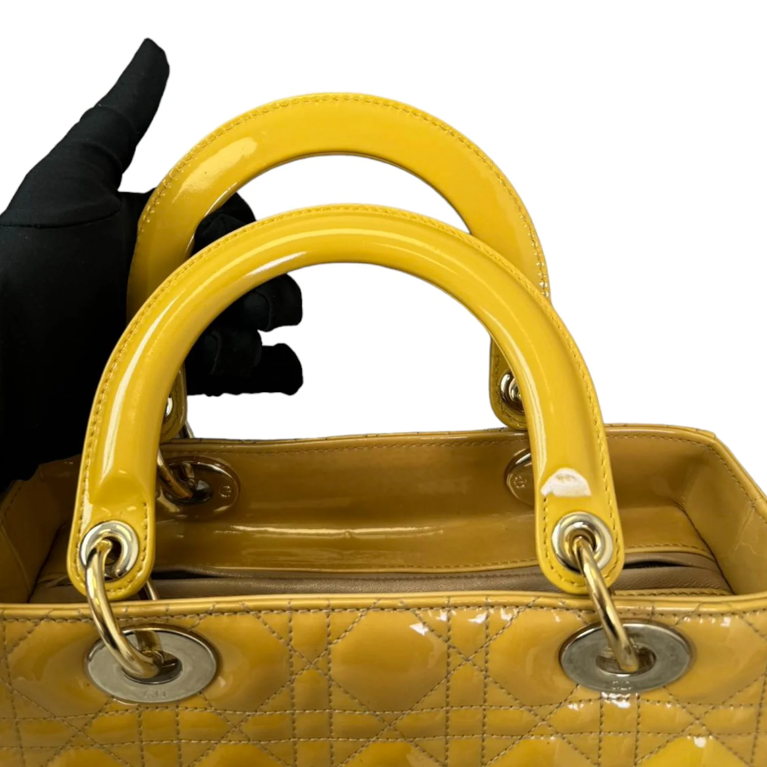 Lady Dior Medium Metallic Patent Yellow GHW - Image 14