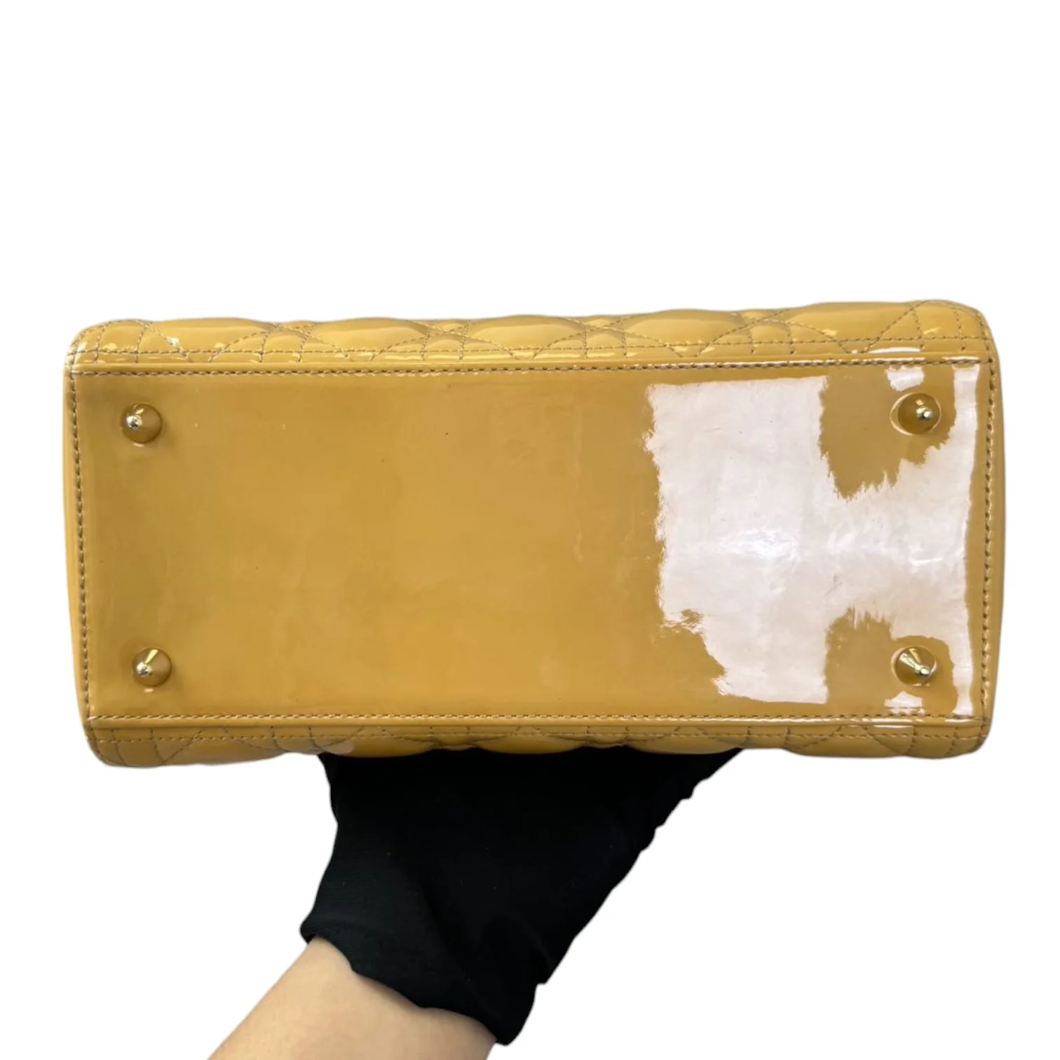 Lady Dior Medium Metallic Patent Yellow GHW - Image 3