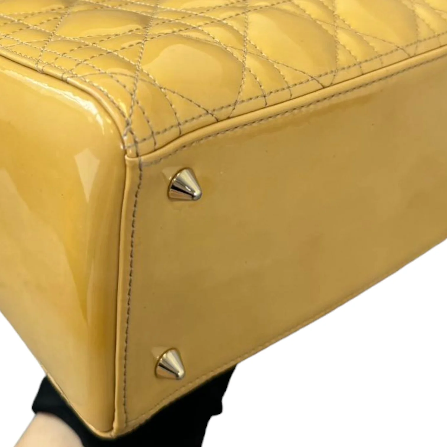 Lady Dior Medium Metallic Patent Yellow GHW - Image 4