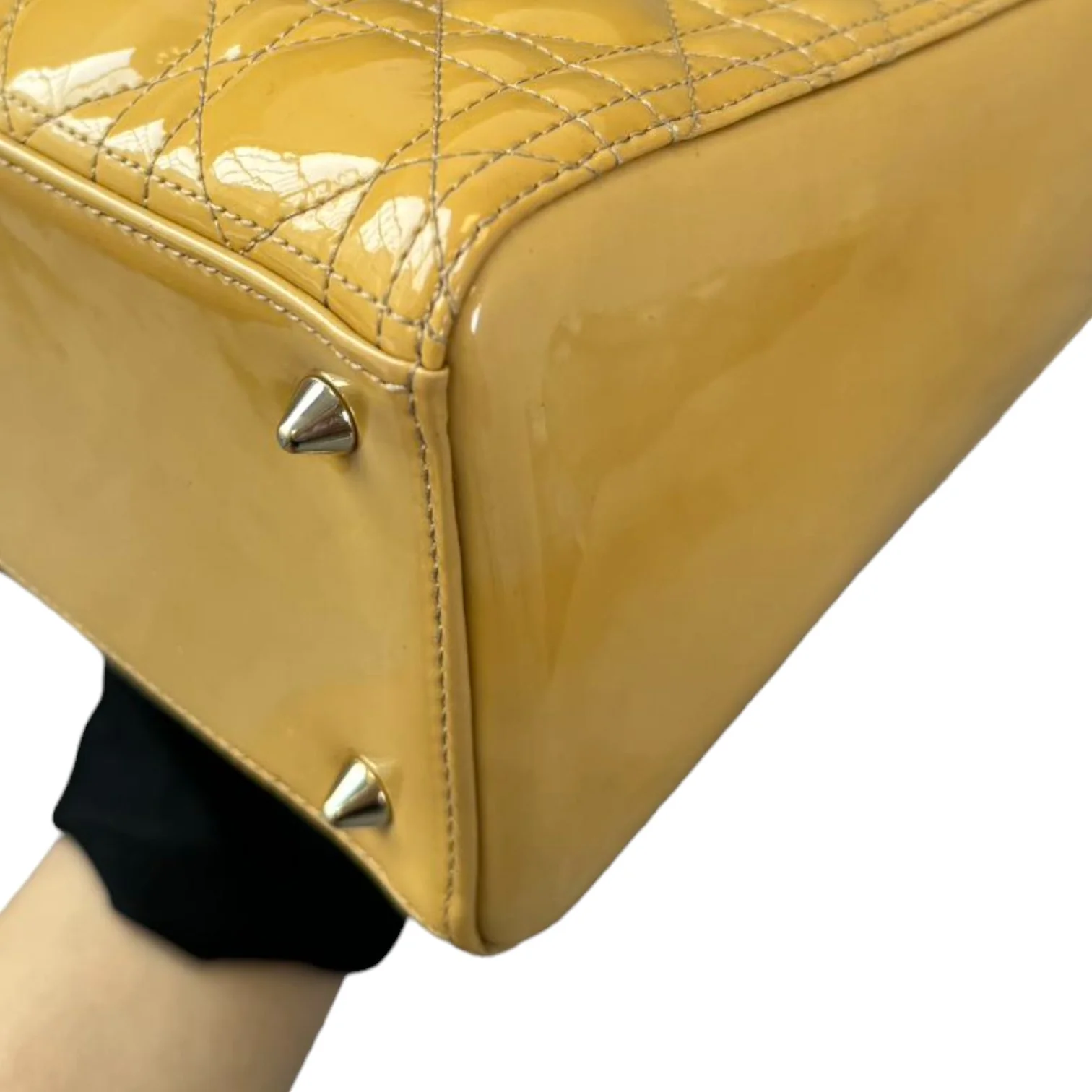 Lady Dior Medium Metallic Patent Yellow GHW - Image 7