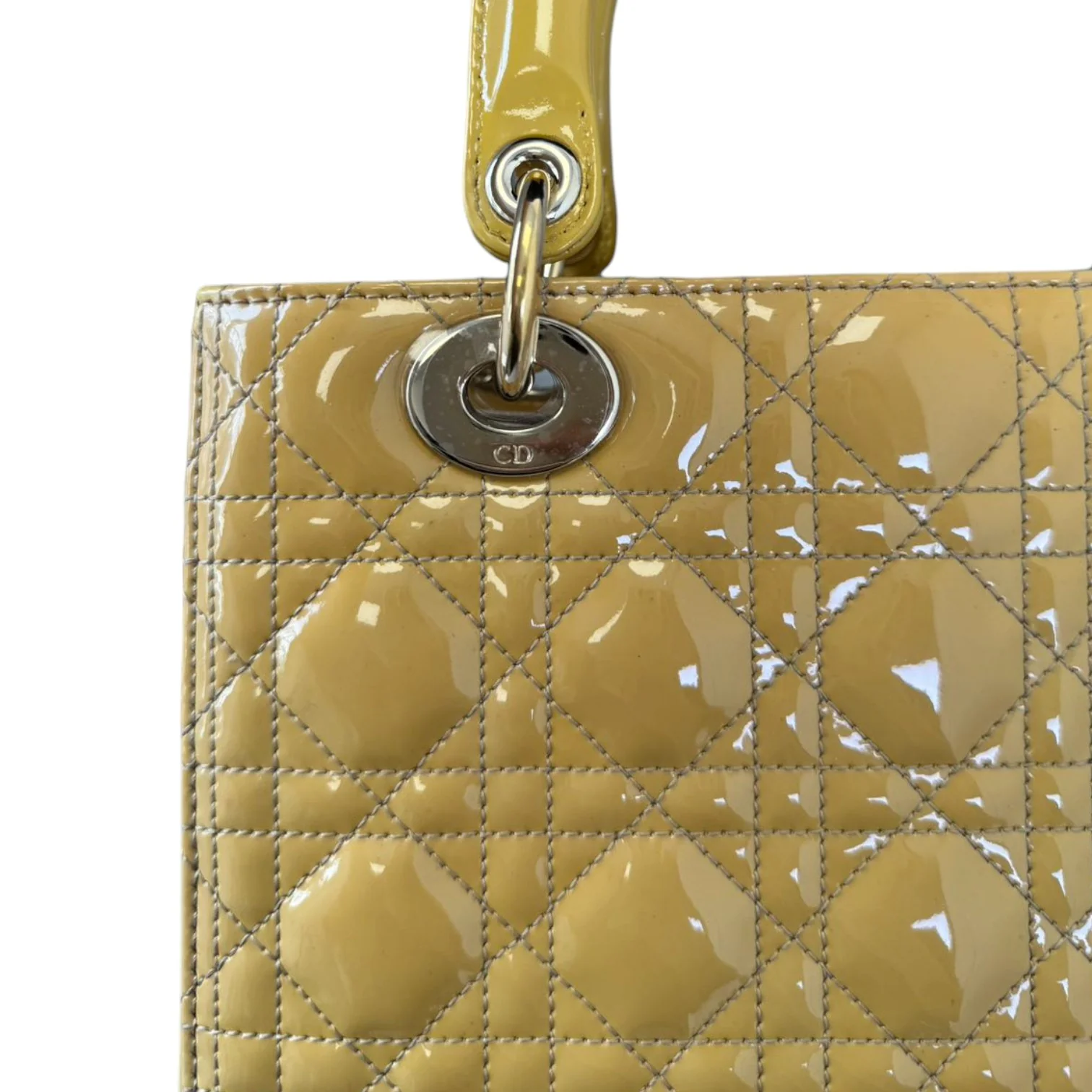 Lady Dior Medium Metallic Patent Yellow GHW - Image 9