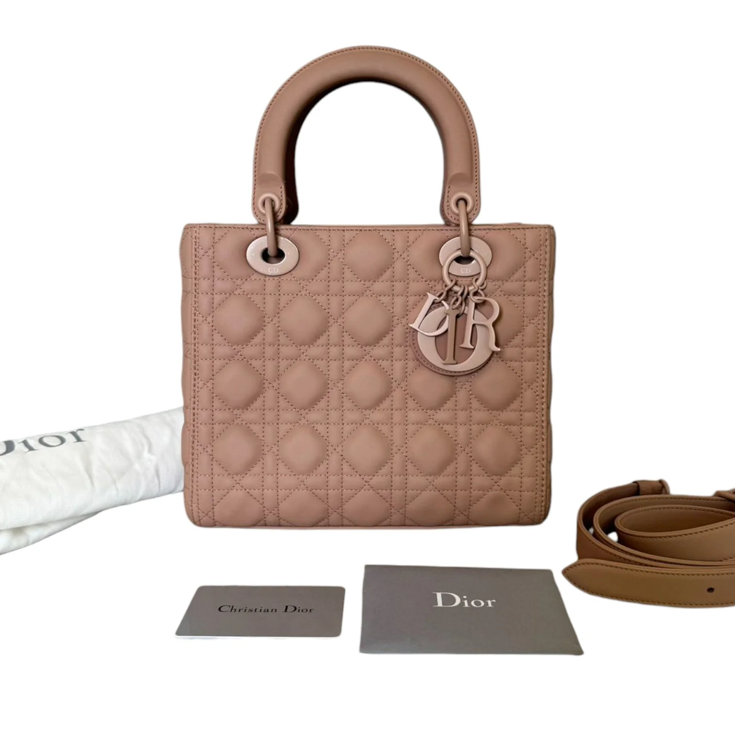 Lady Dior Medium Ultra Matte Calfskin Cannage Beige - Image 2