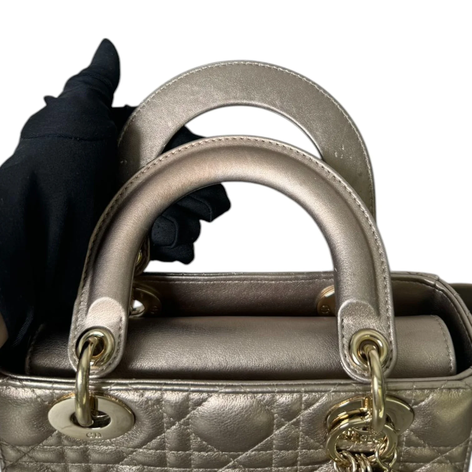 Lady Dior Small Lambskin Metallic Rose Gold GHW - Image 15