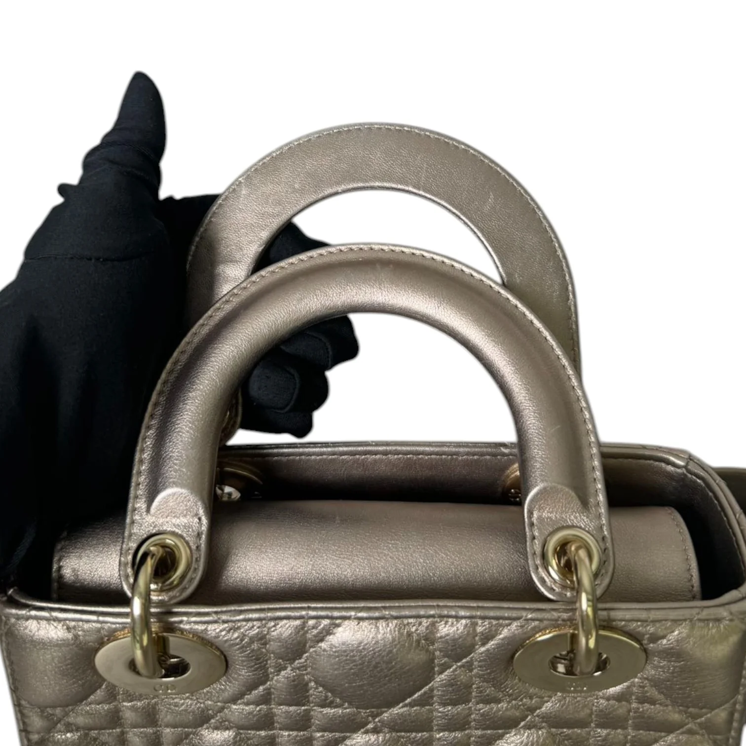 Lady Dior Small Lambskin Metallic Rose Gold GHW - Image 16