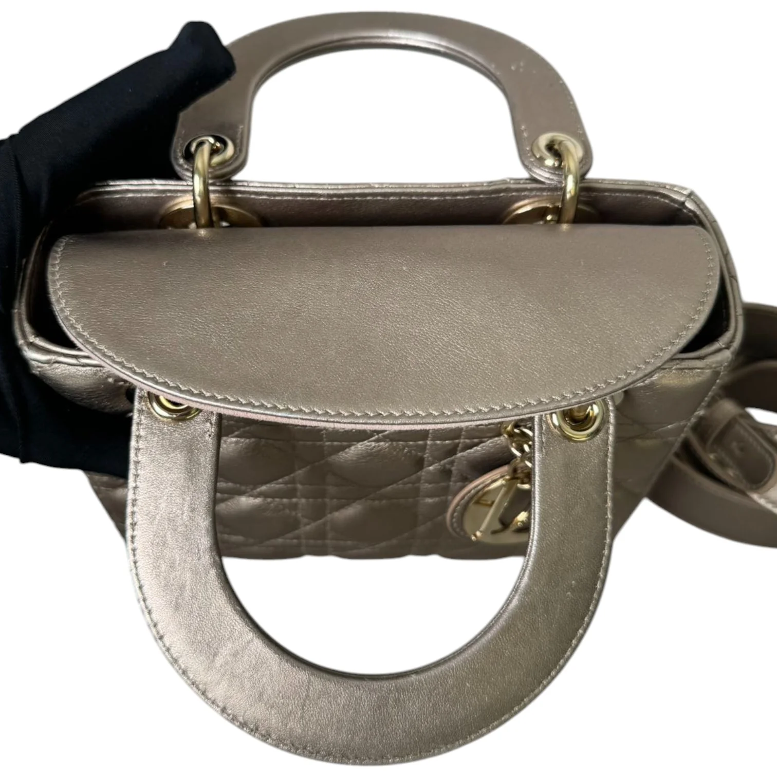 Lady Dior Small Lambskin Metallic Rose Gold GHW - Image 17