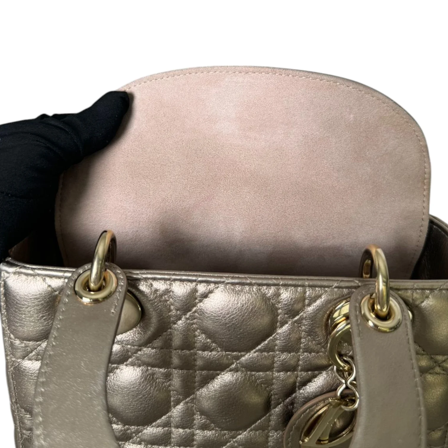 Lady Dior Small Lambskin Metallic Rose Gold GHW - Image 18