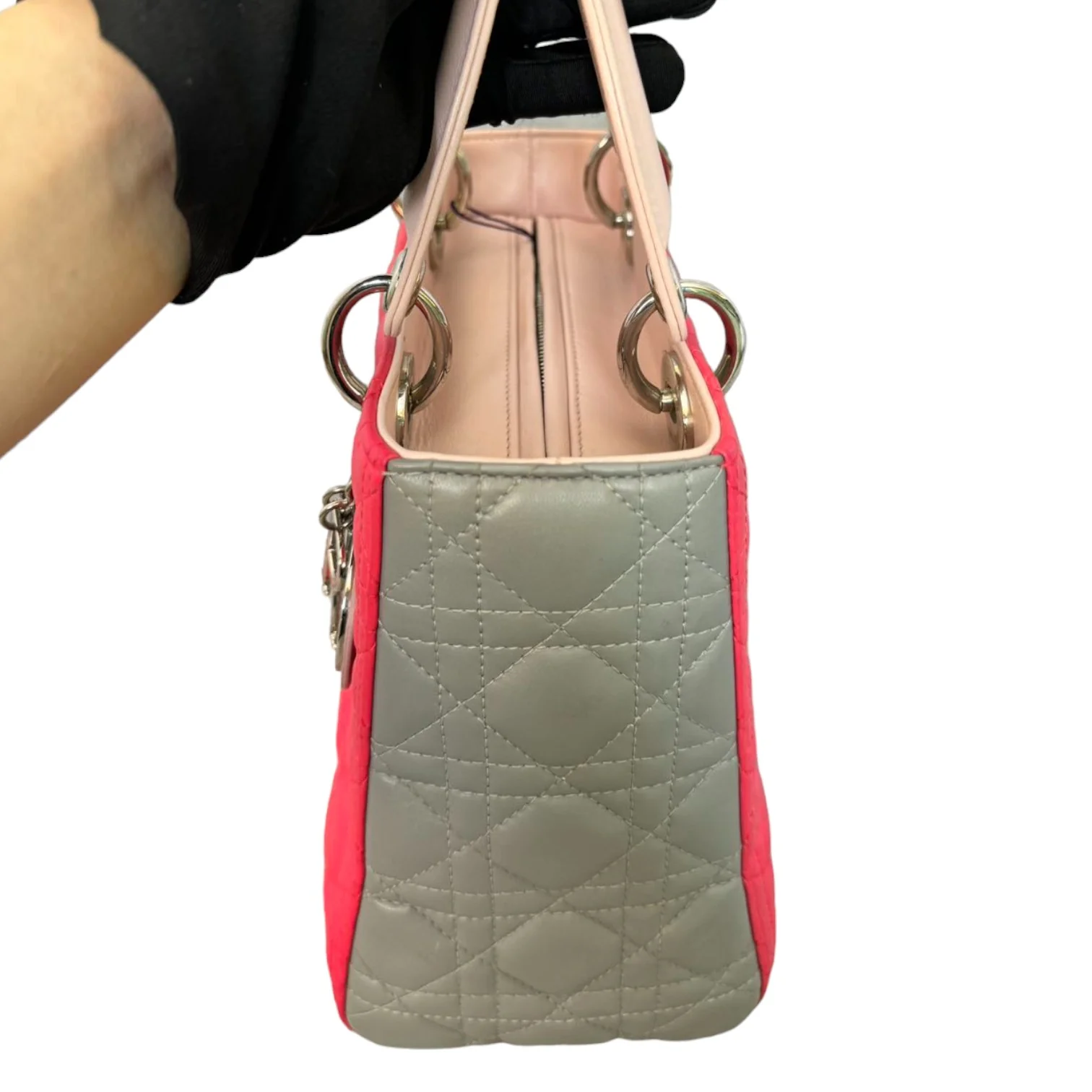 Lady Dior Tri-Color Medium Lambskin Pink Light Pink and Grey SHW - Image 4