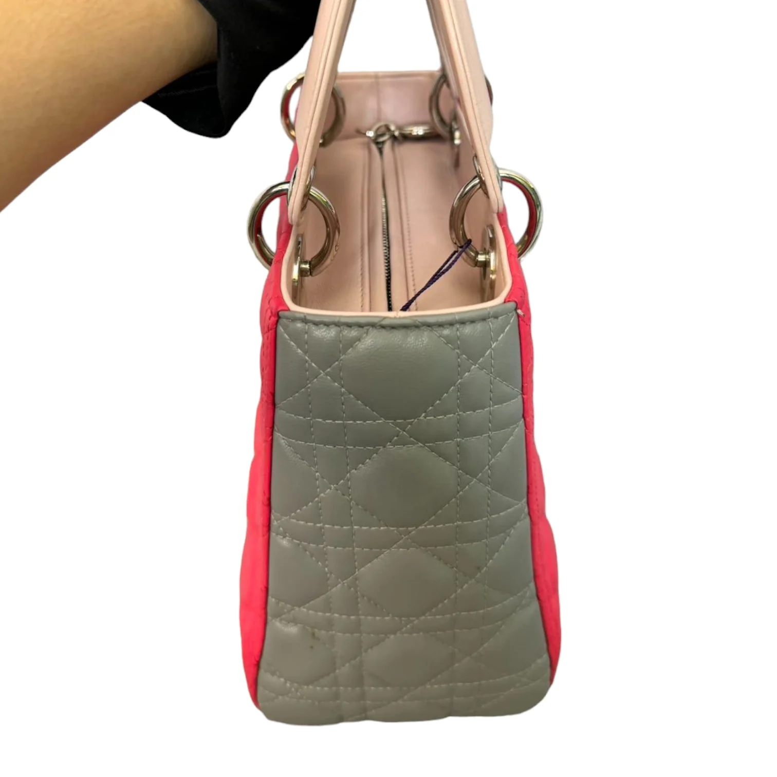Lady Dior Tri-Color Medium Lambskin Pink Light Pink and Grey SHW - Image 5