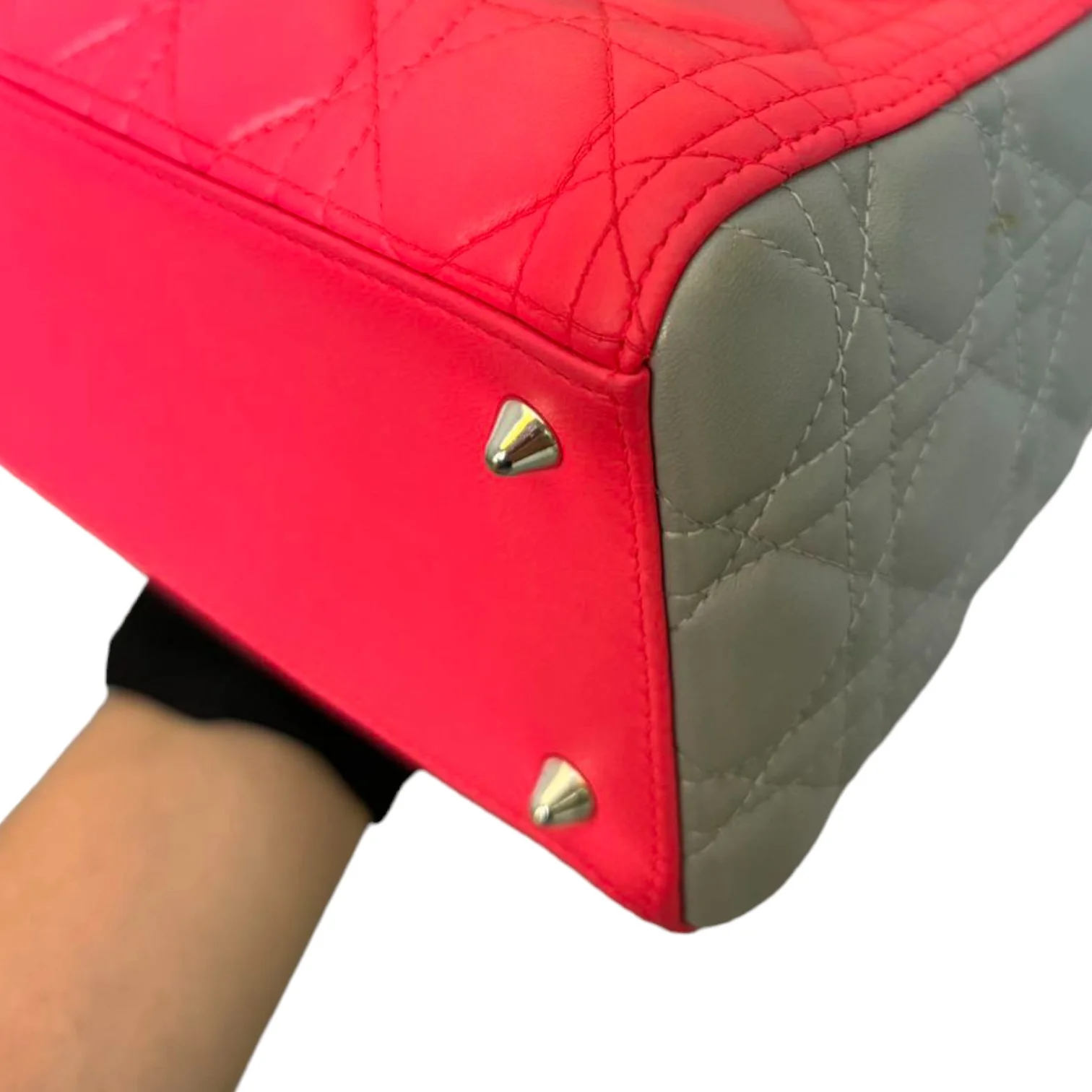 Lady Dior Tri-Color Medium Lambskin Pink Light Pink and Grey SHW - Image 9