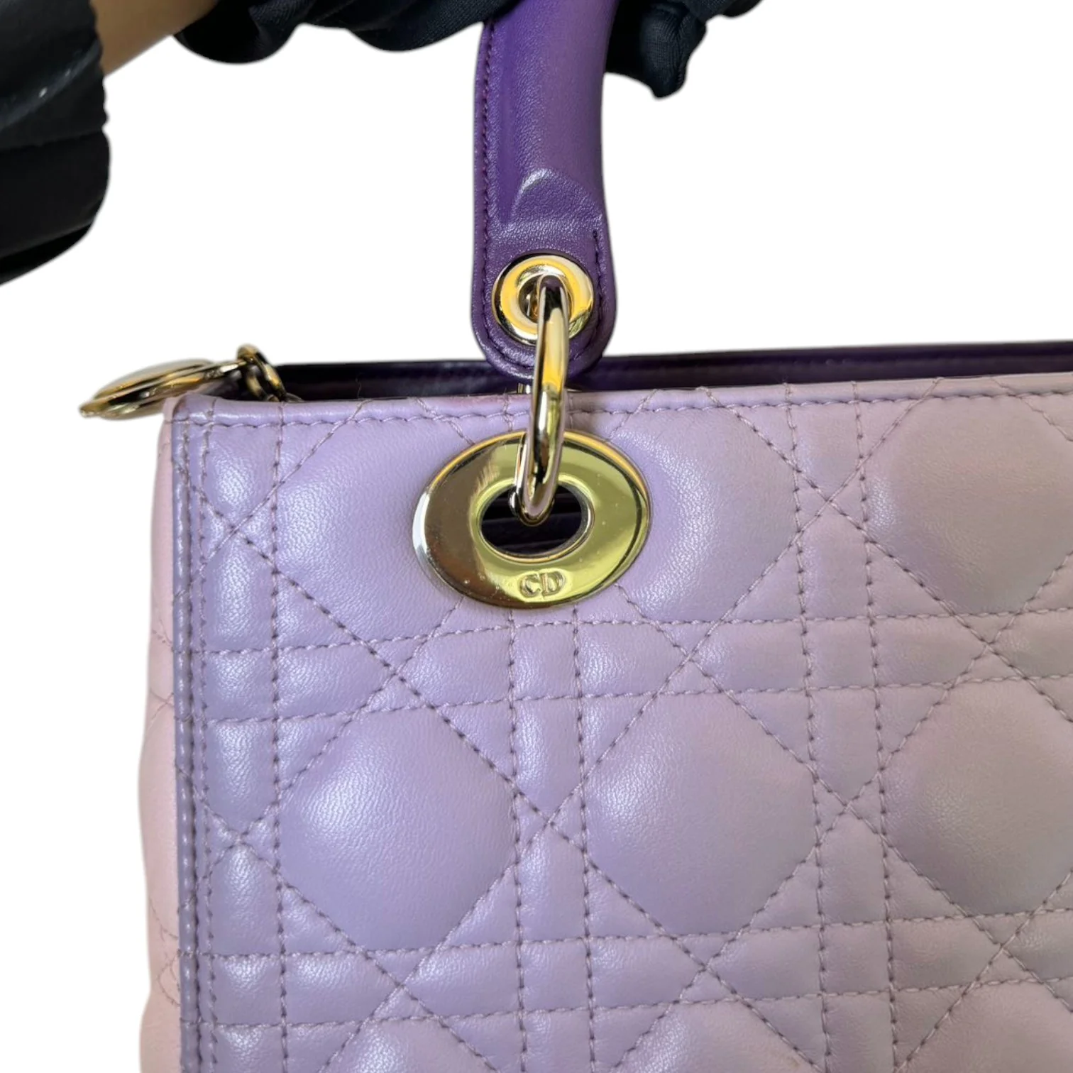 Lady Dior Tri-Color Medium Lambskin Purple Light Pink SHW - Image 14