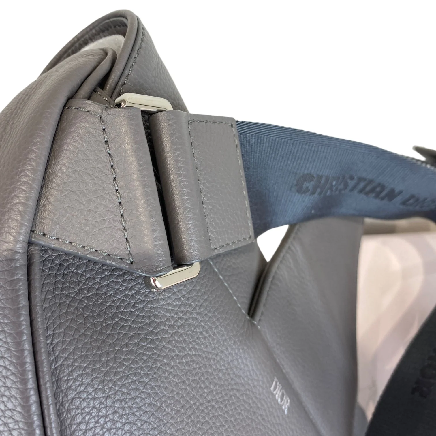 Men's Saddle Bag Grained Calfskin Grey SHW - Image 13