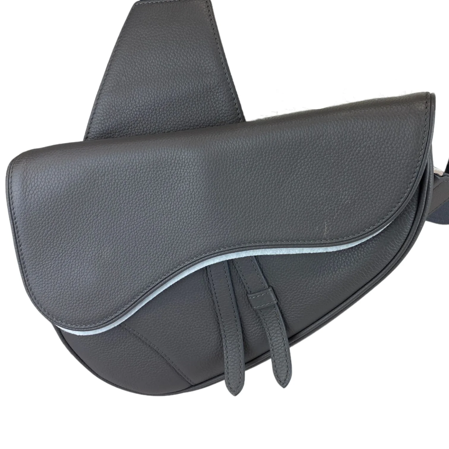 Men's Saddle Bag Grained Calfskin Grey SHW - Image 5