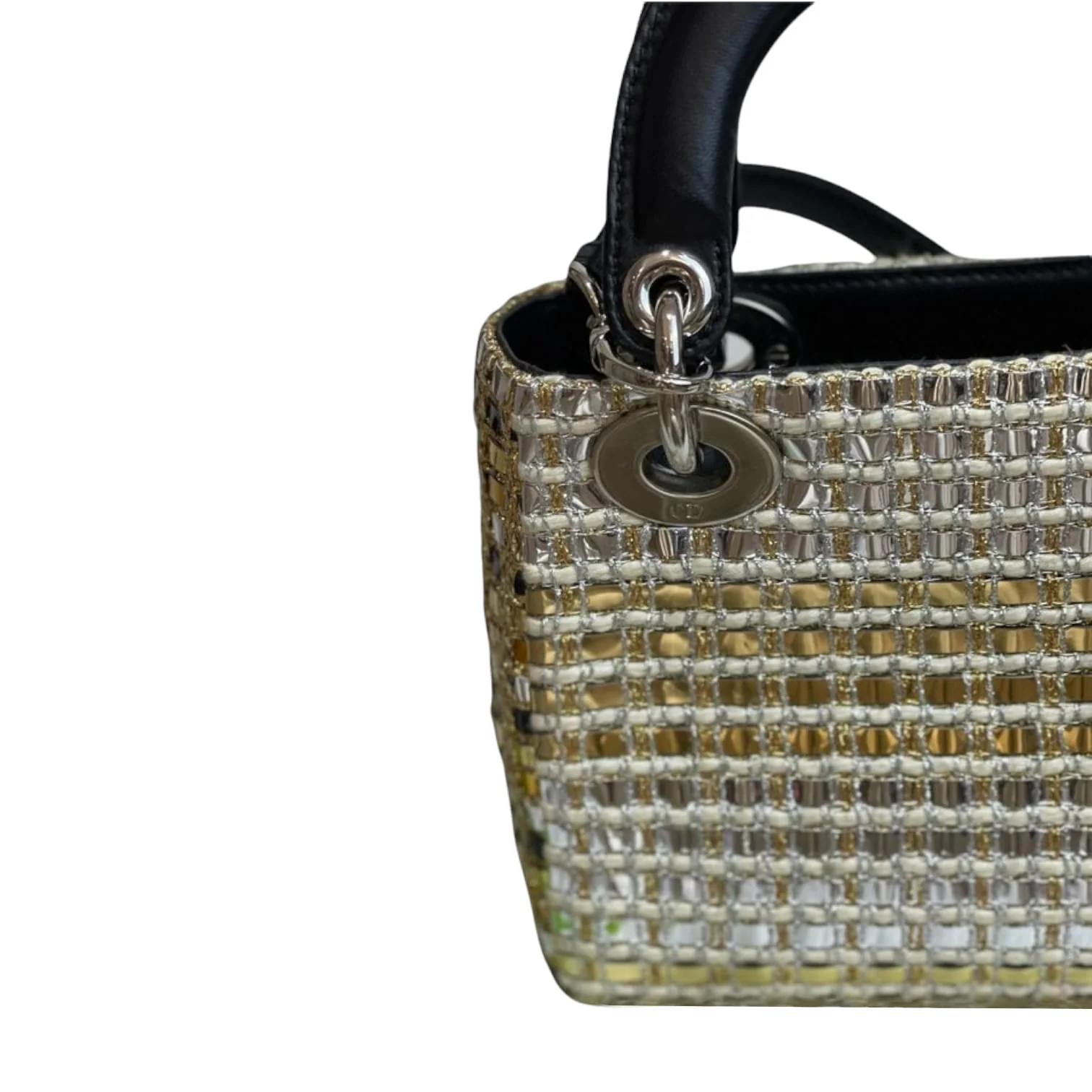 Mini Lady Dior Gold and Silver Braided Metallic Tweed SHW - Image 3