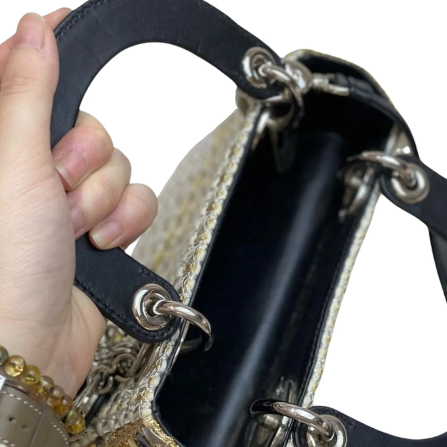 Mini Lady Dior Gold and Silver Braided Metallic Tweed SHW - Image 8