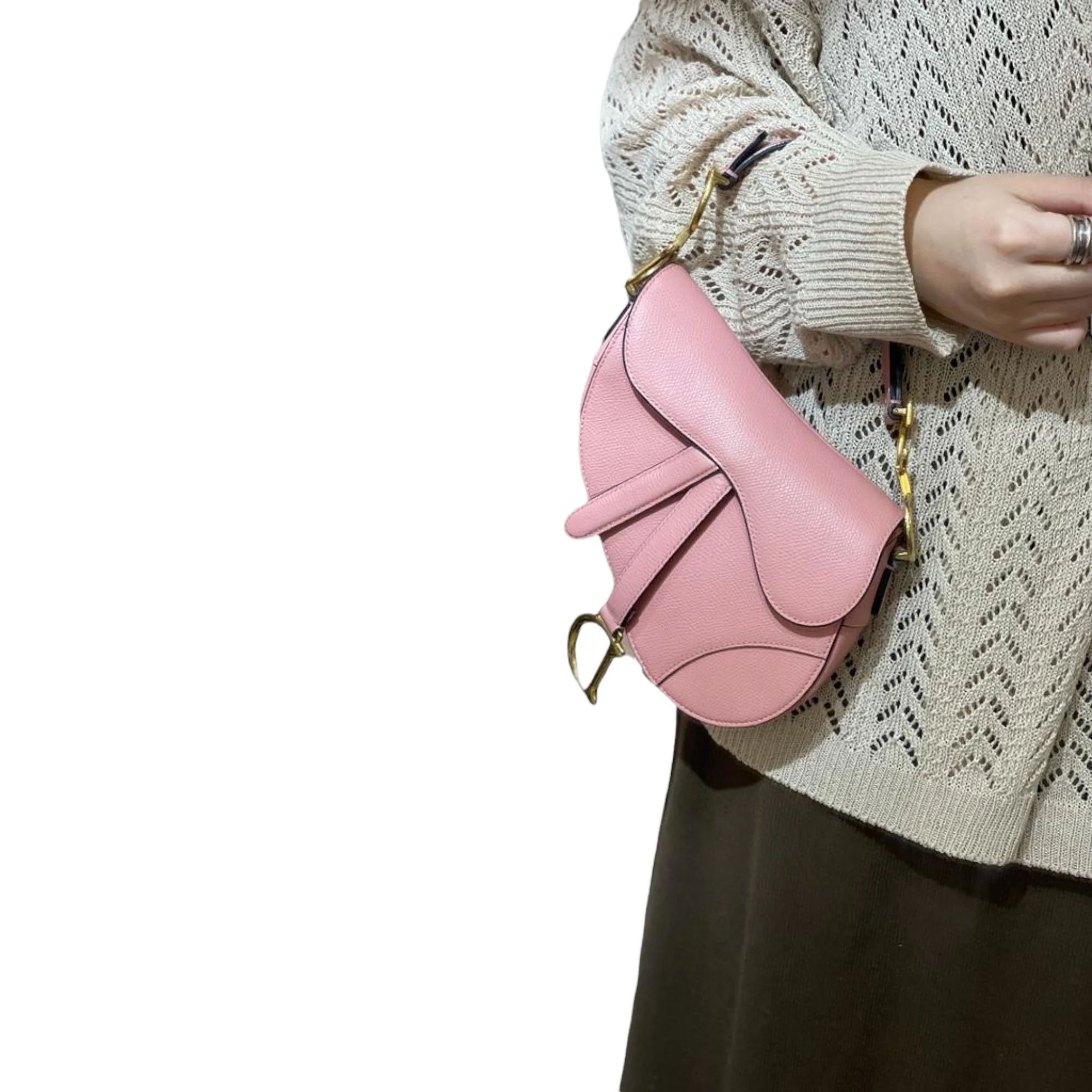 Mini Saddle Bag Calfskin Nude Pink GHW - Image 13