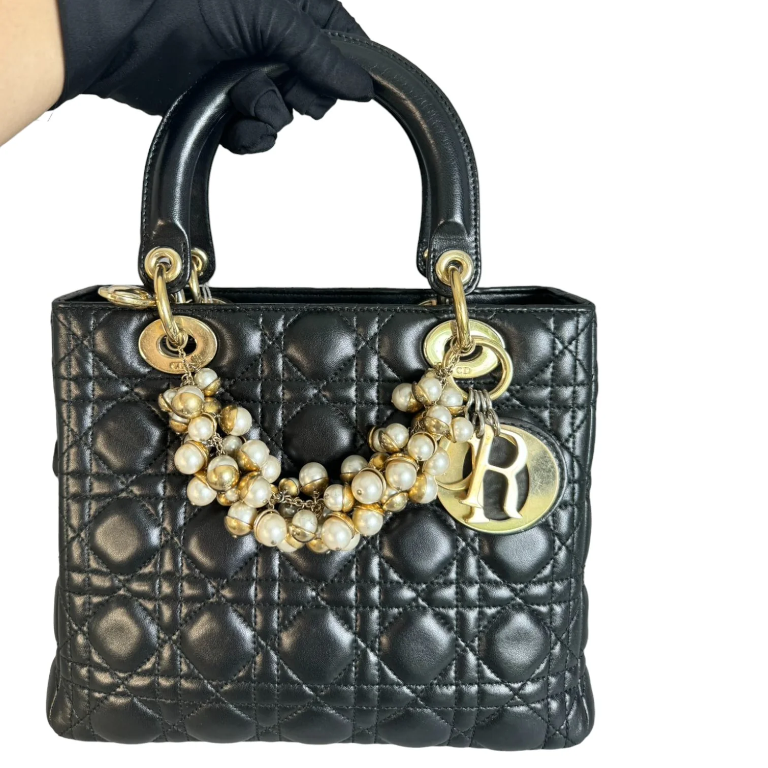Pearl Lady Dior Medium Lambskin Black GHW - Image 10