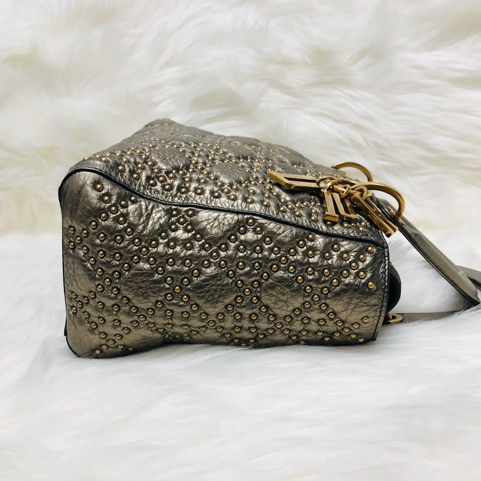 Studded Supple Lady Dior Medium Tote in Gold - Image 14