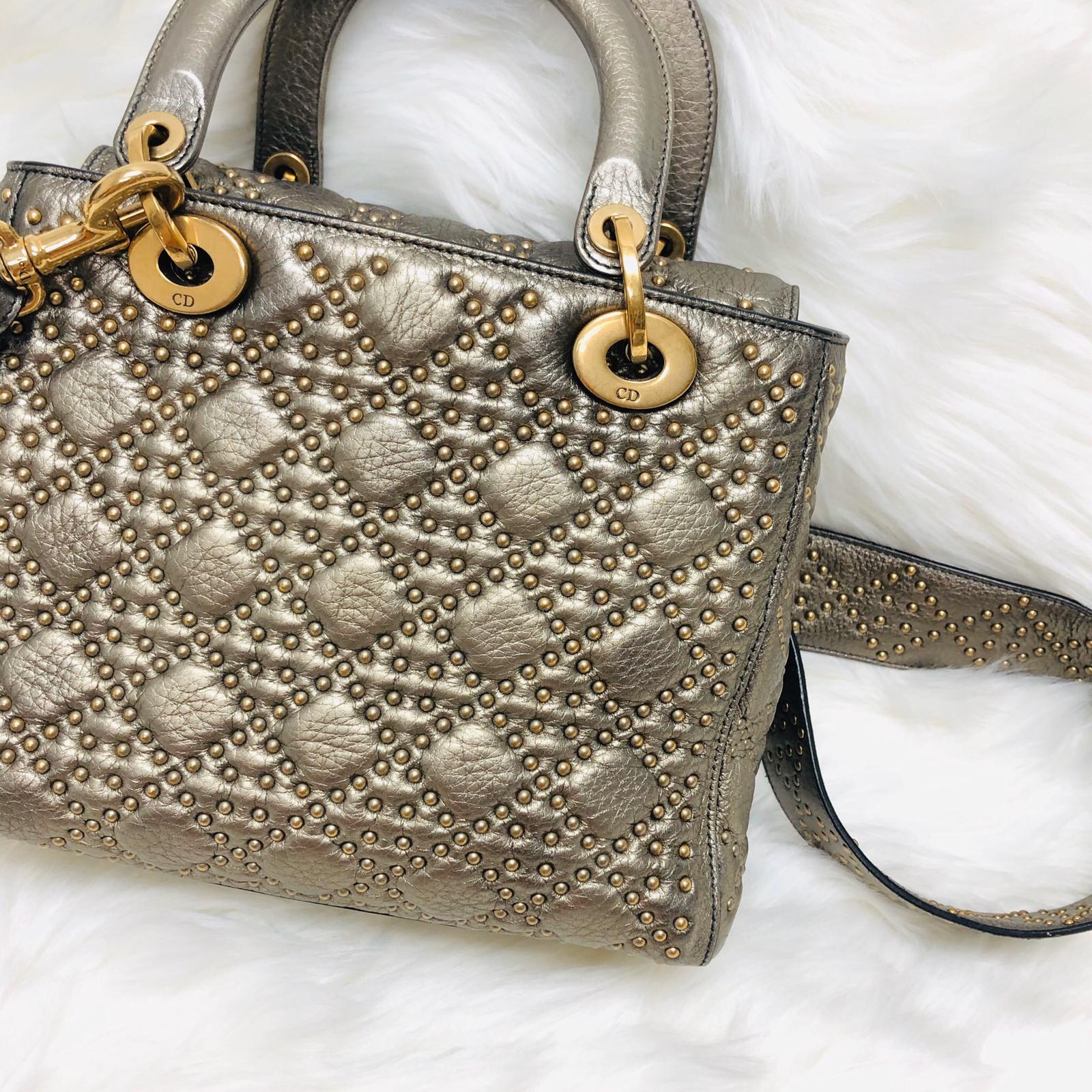 Studded Supple Lady Dior Medium Tote in Gold - Image 16