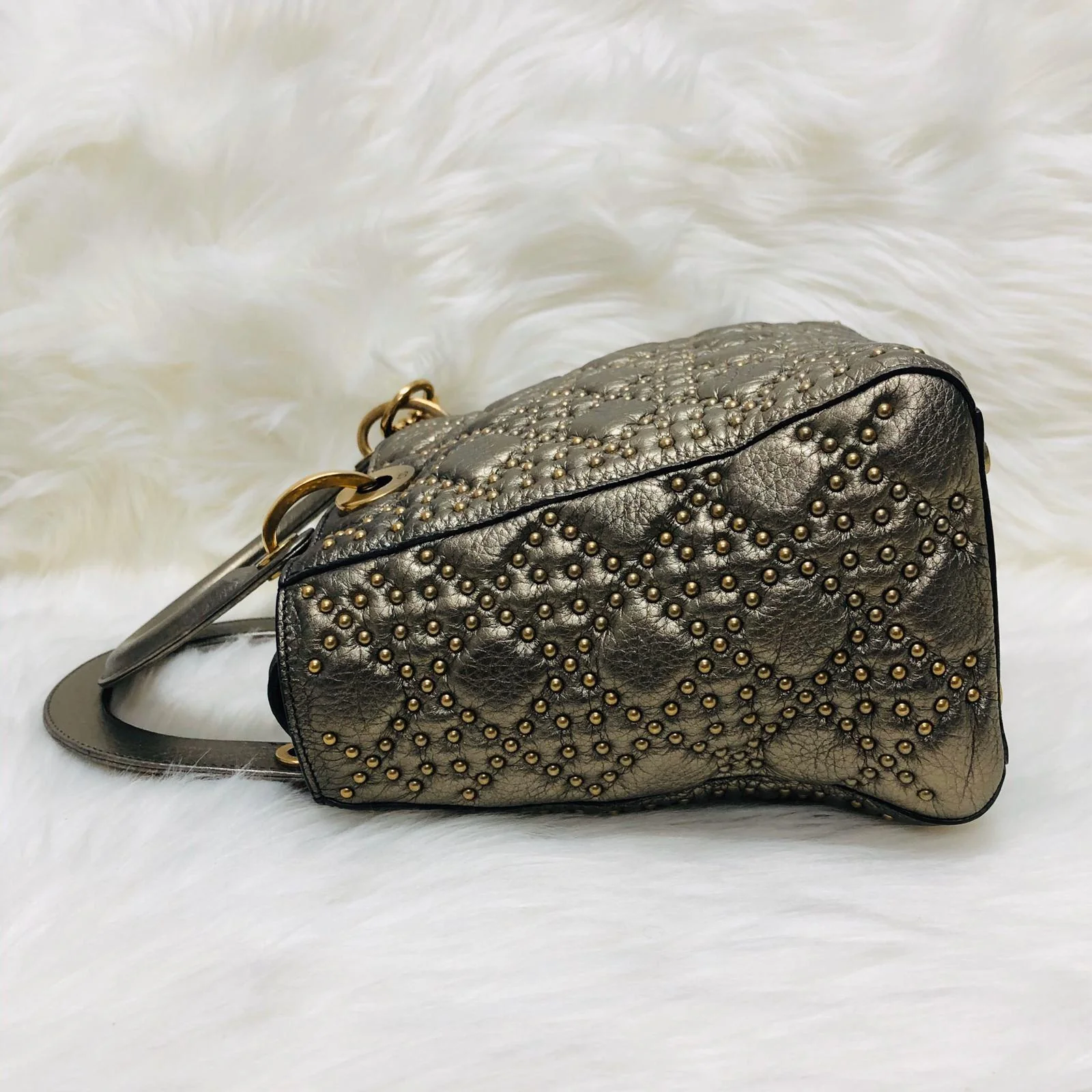 Studded Supple Lady Dior Medium Tote in Gold - Image 19