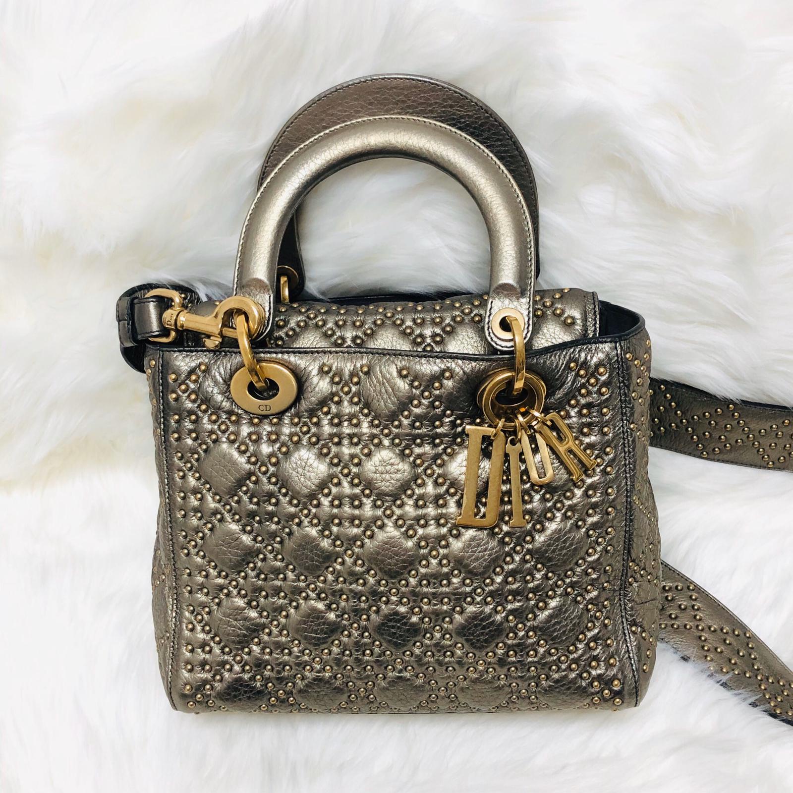 Studded Supple Lady Dior Medium Tote in Gold - Image 2