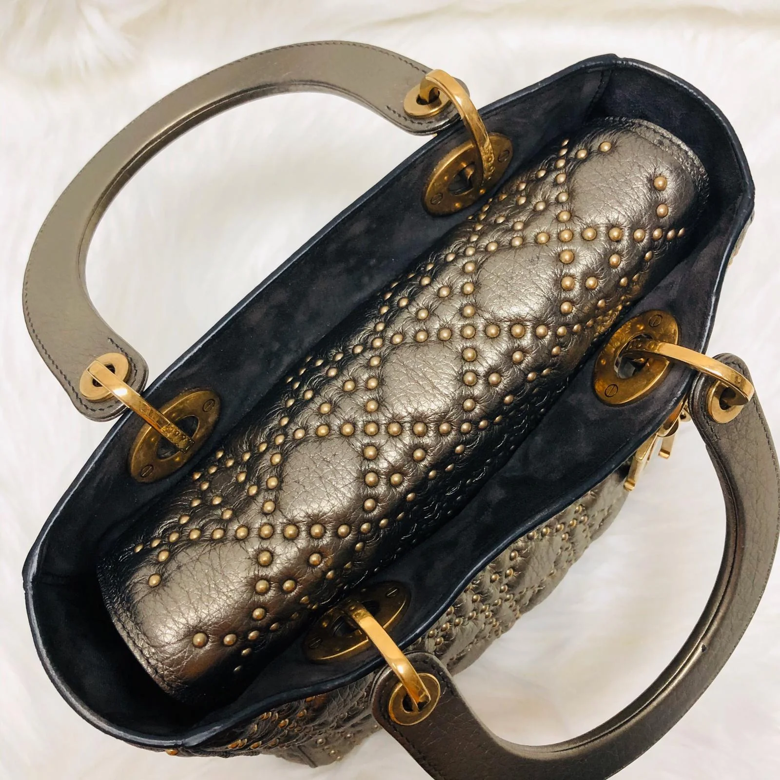 Studded Supple Lady Dior Medium Tote in Gold - Image 20
