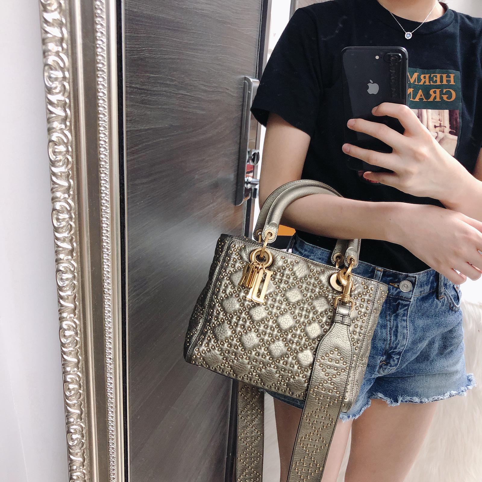 Studded Supple Lady Dior Medium Tote in Gold - Image 21