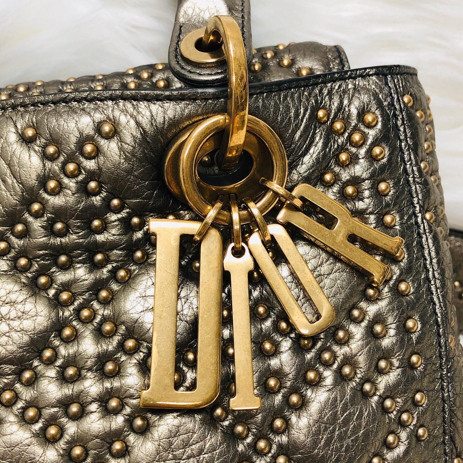 Studded Supple Lady Dior Medium Tote in Gold - Image 5
