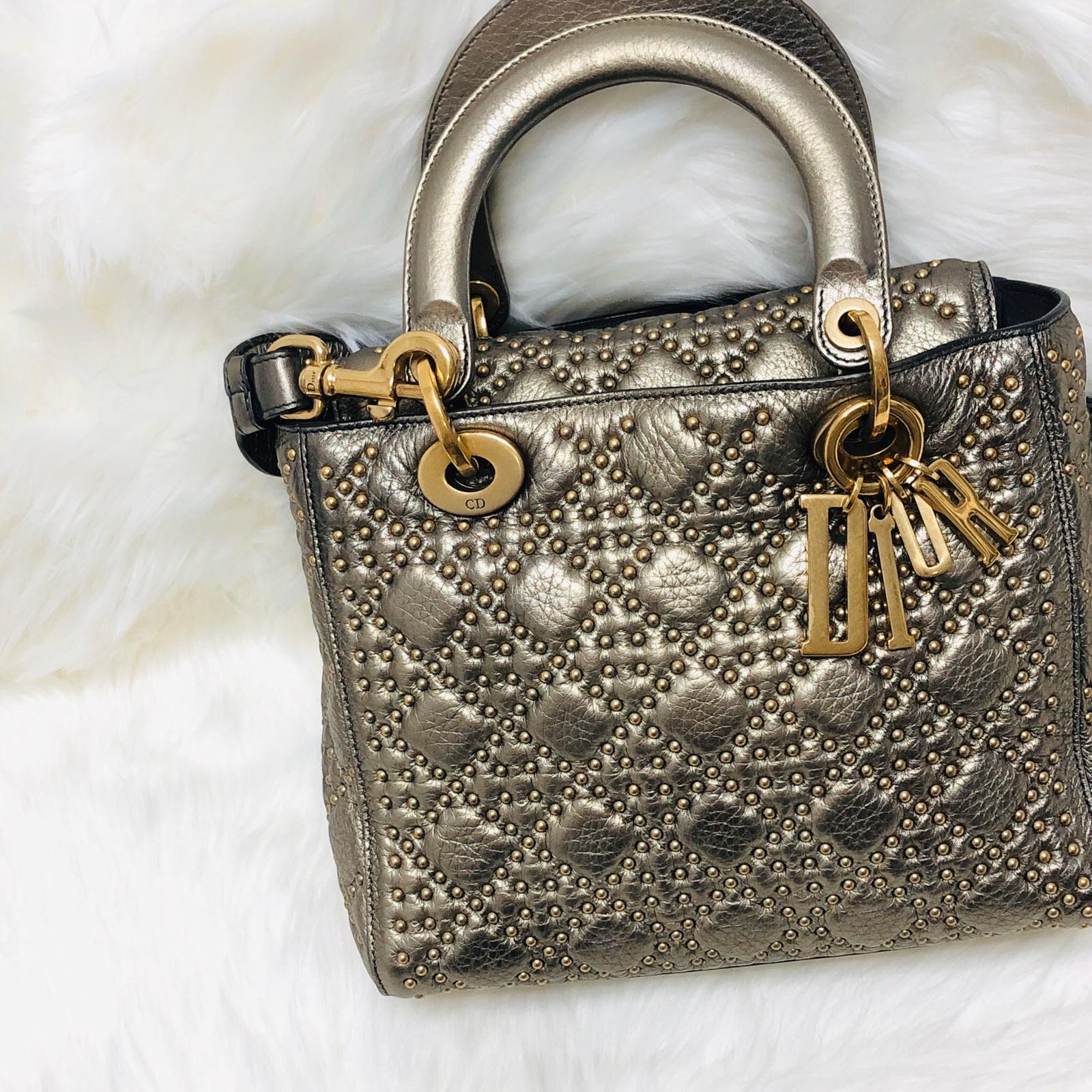 Studded Supple Lady Dior Medium Tote in Gold - Image 6