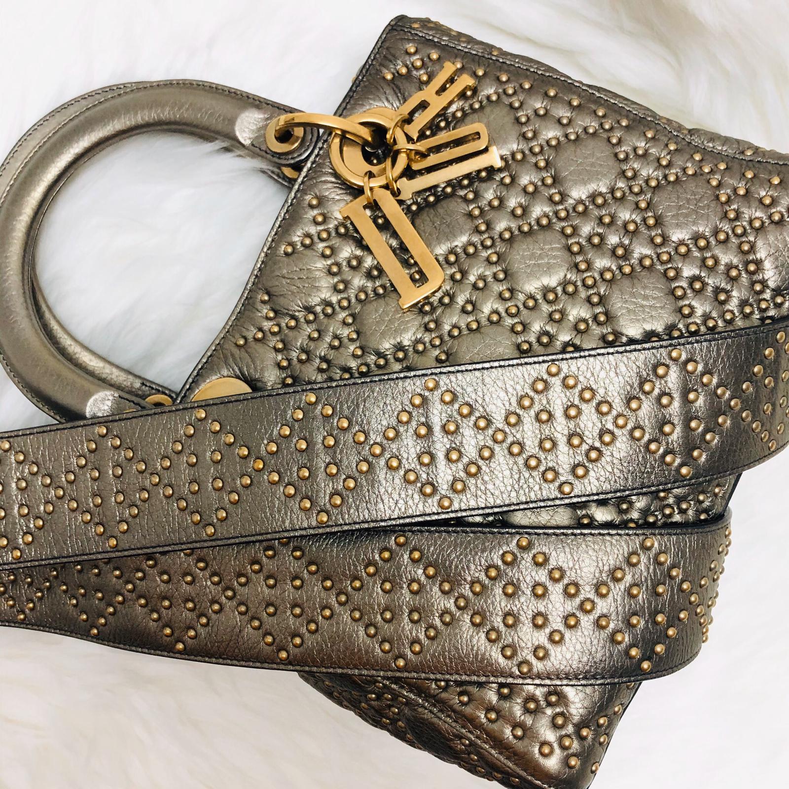 Studded Supple Lady Dior Medium Tote in Gold - Image 7
