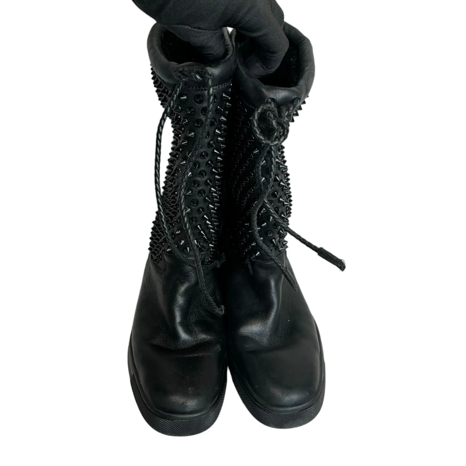 Surlapony Spiked Mid Calf Boots Leather Black Size 37 - Image 2