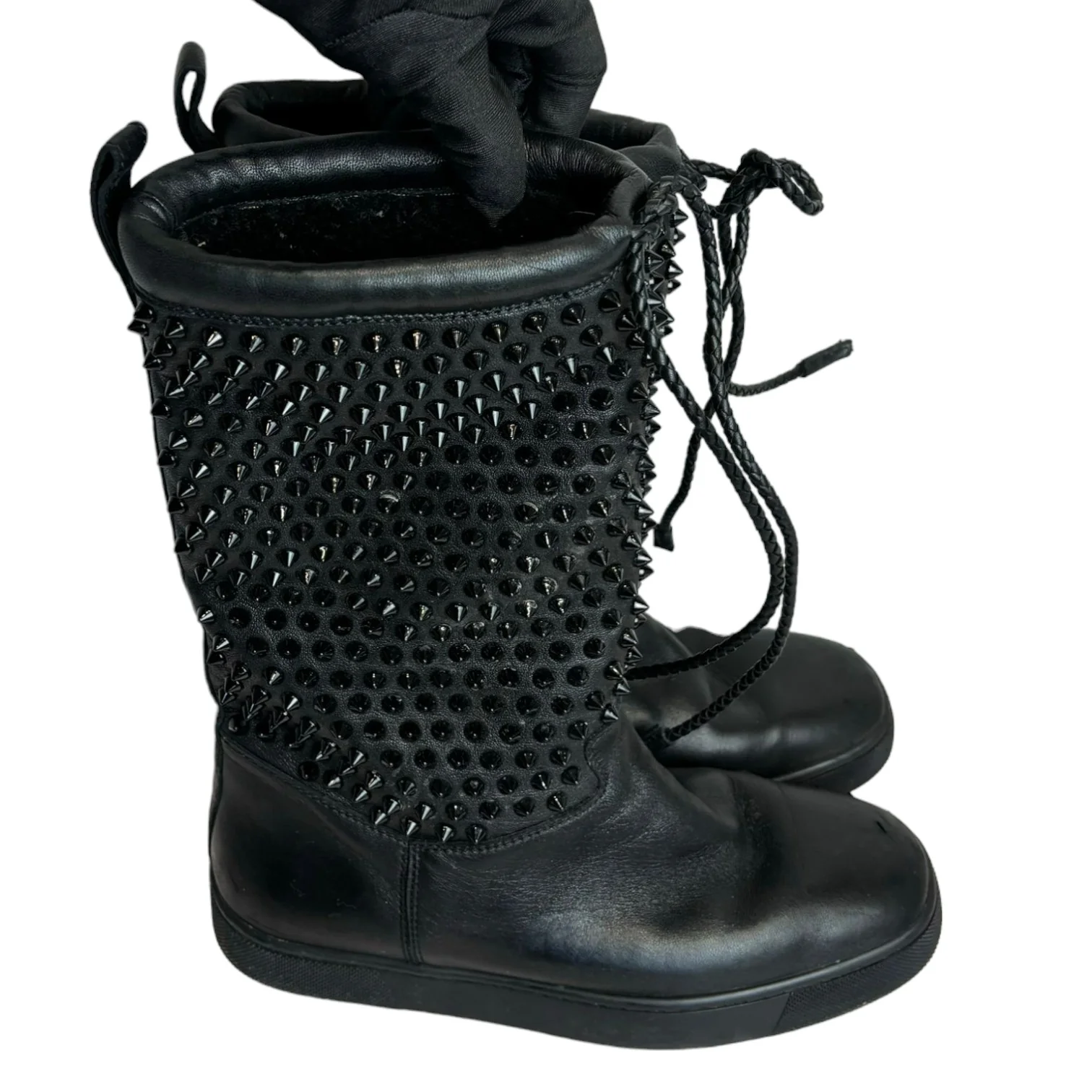 Surlapony Spiked Mid Calf Boots Leather Black Size 37 - Image 3