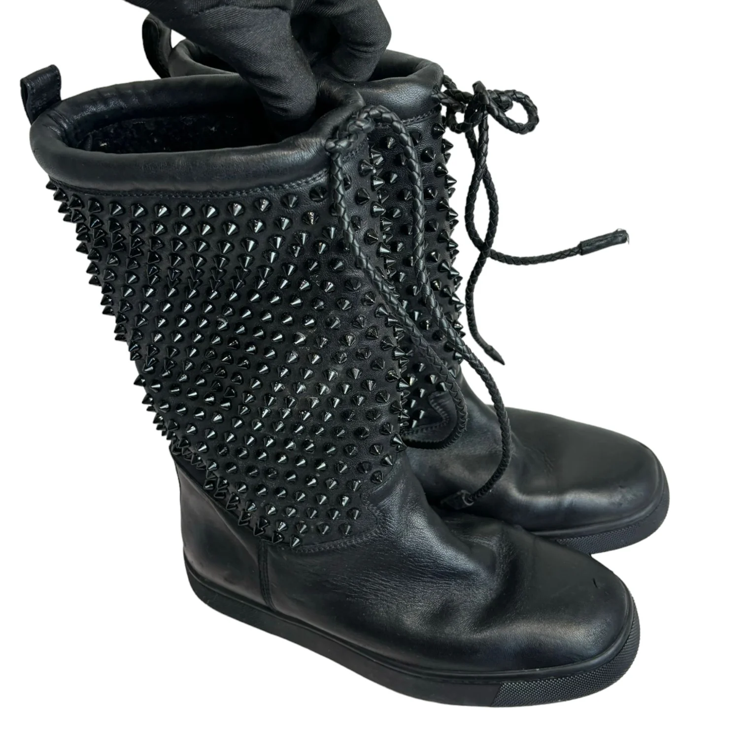 Surlapony Spiked Mid Calf Boots Leather Black Size 37 - Image 4