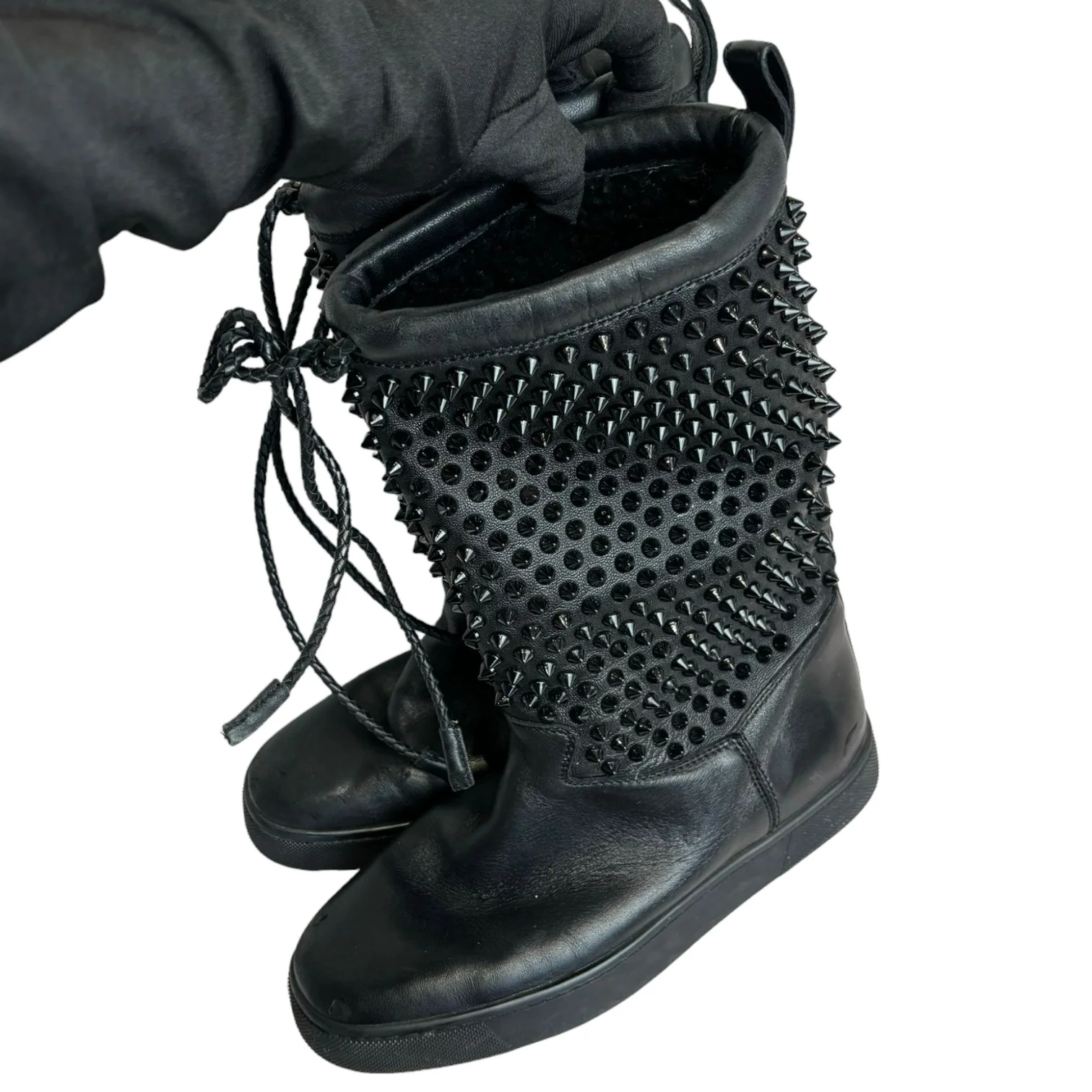 Surlapony Spiked Mid Calf Boots Leather Black Size 37 - Image 5