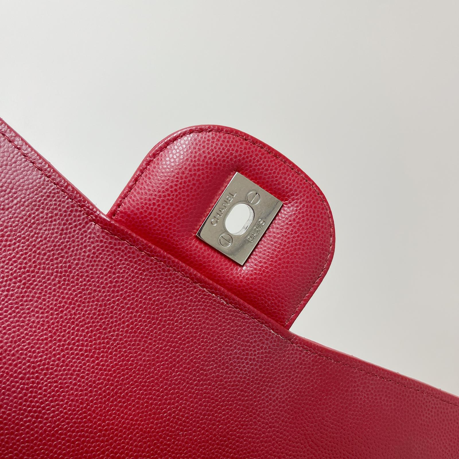 Classic Flap Jumbo Caviar Red Chevron SHW - Image 15